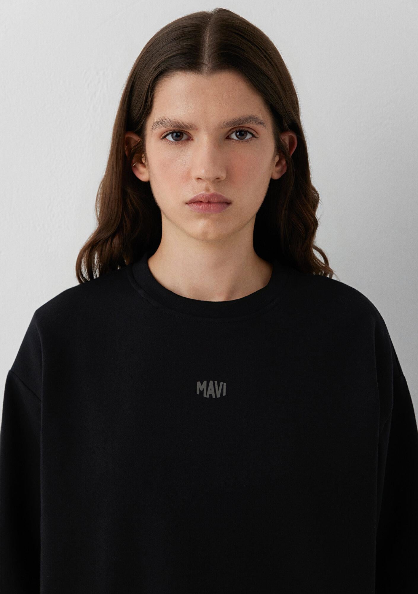 Mavi Mavi Logo Baskılı Siyah İnterlok Sweatshirt 1S20014-900