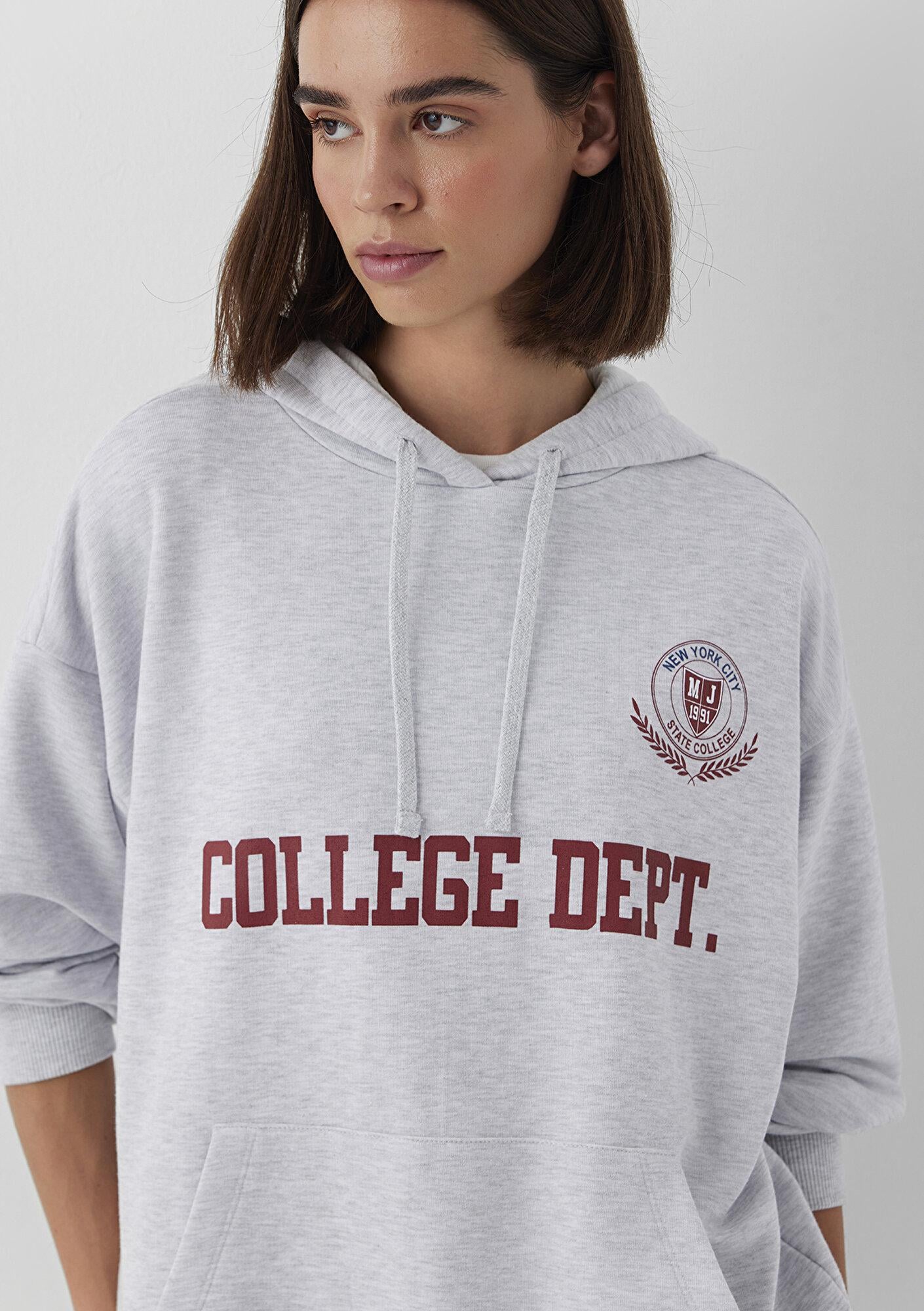 Mavi Baskılı Gri Sweatshirt 1S20021-80196