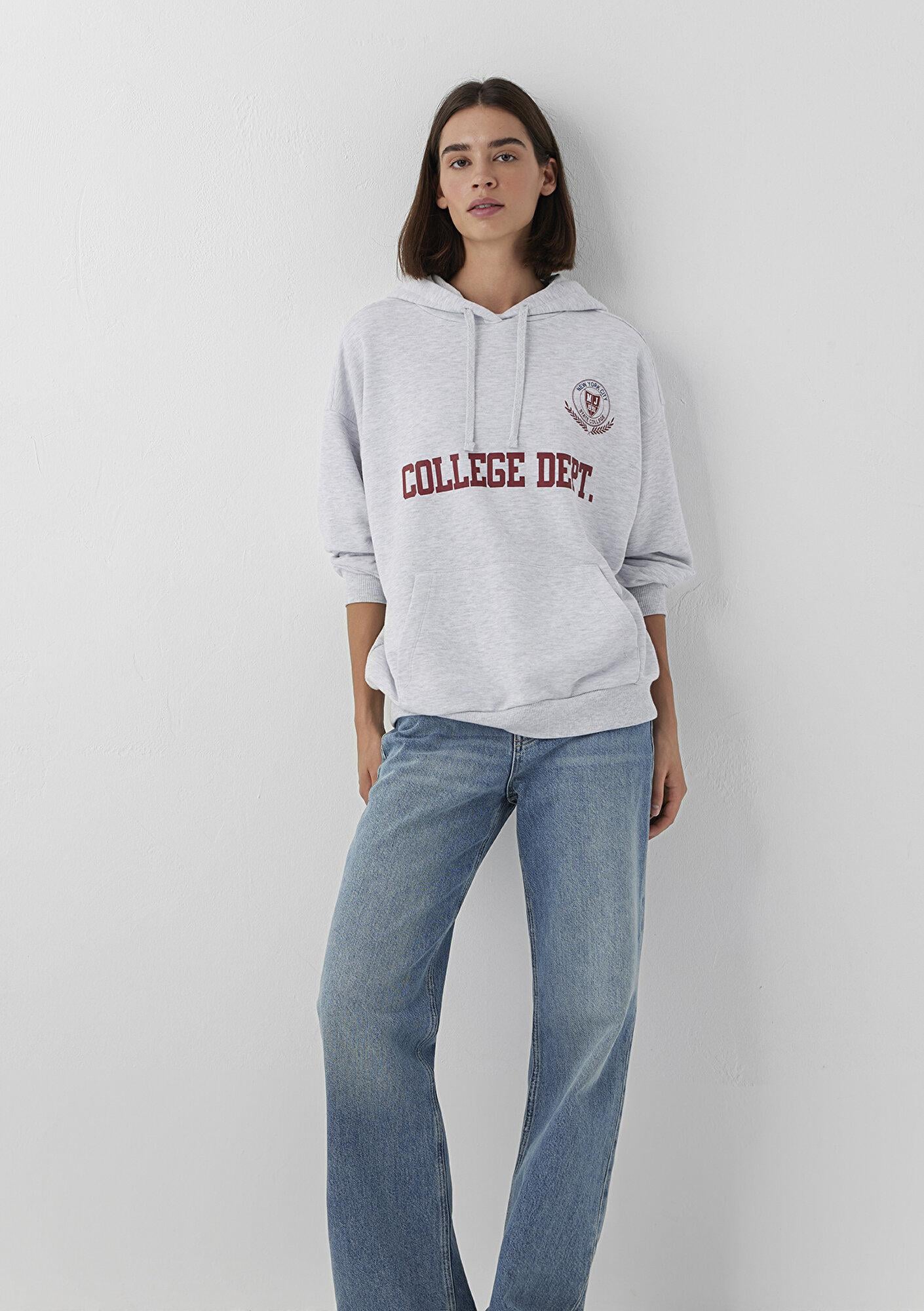 Mavi Baskılı Gri Sweatshirt 1S20021-80196