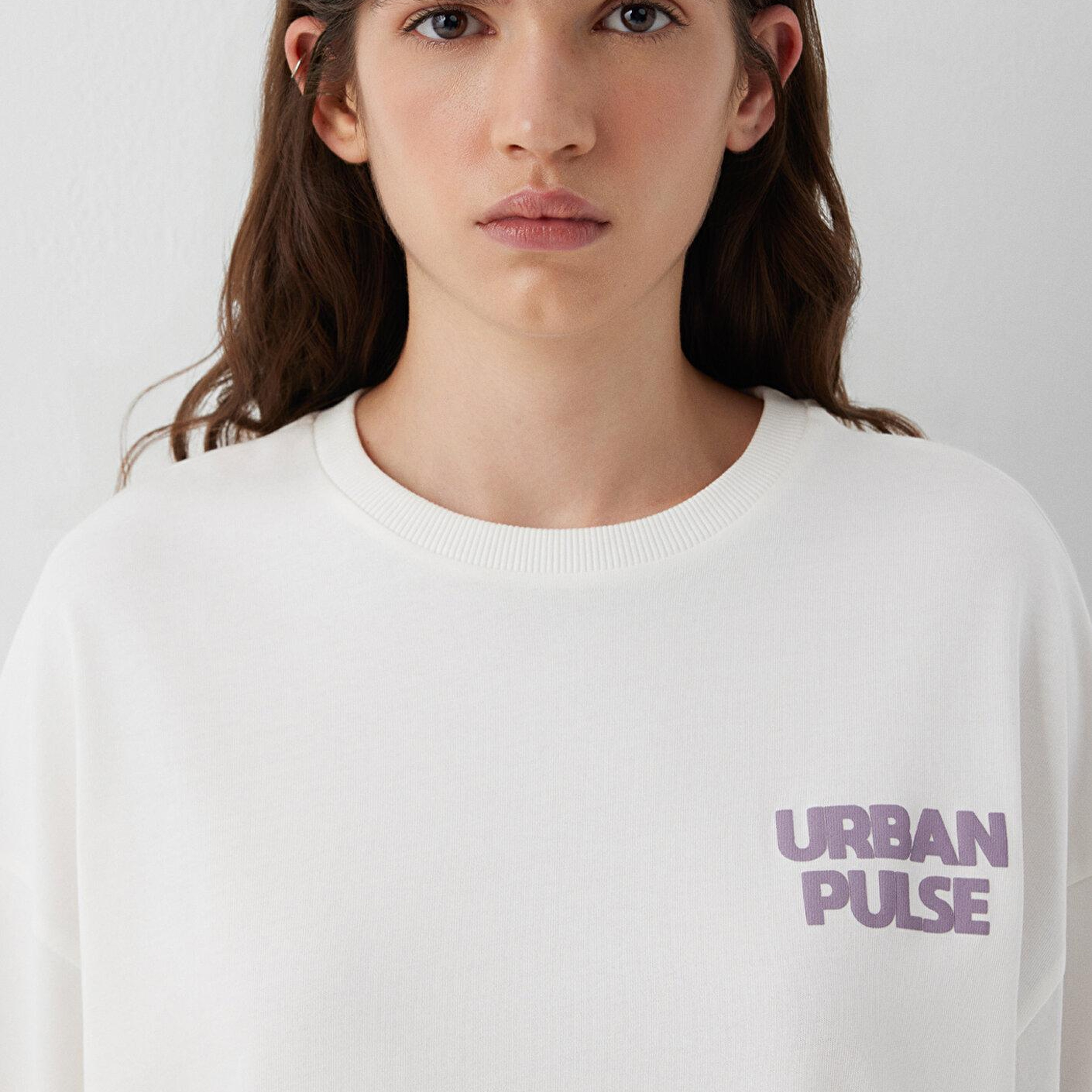 Mavi Baskılı Ekru Tişört Loose Fit / Bol Rahat Kesim 1620231-70057