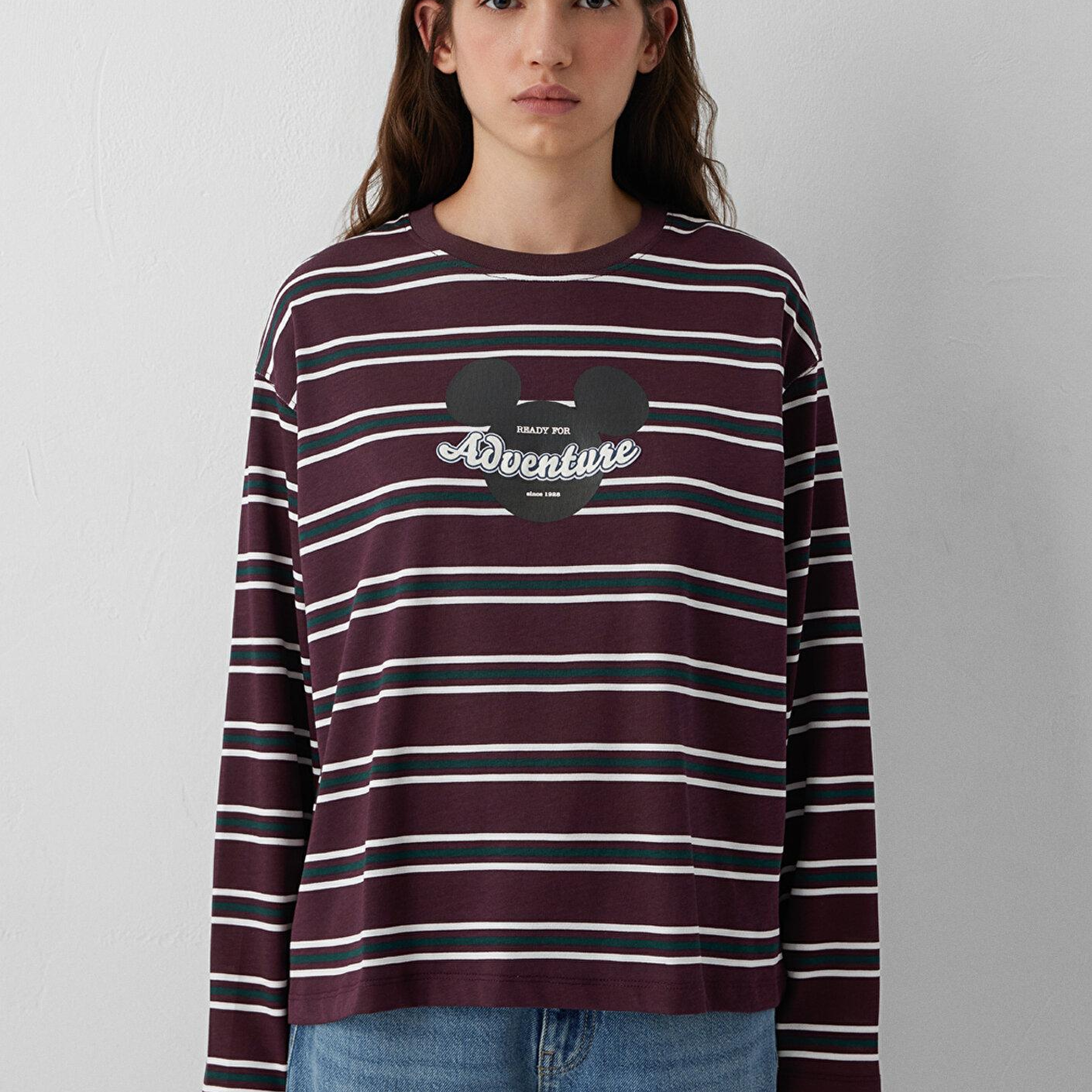 Mavi Mickey Mouse Baskılı Tişört Loose Fit / Bol Rahat Kesim 1620368-A7452