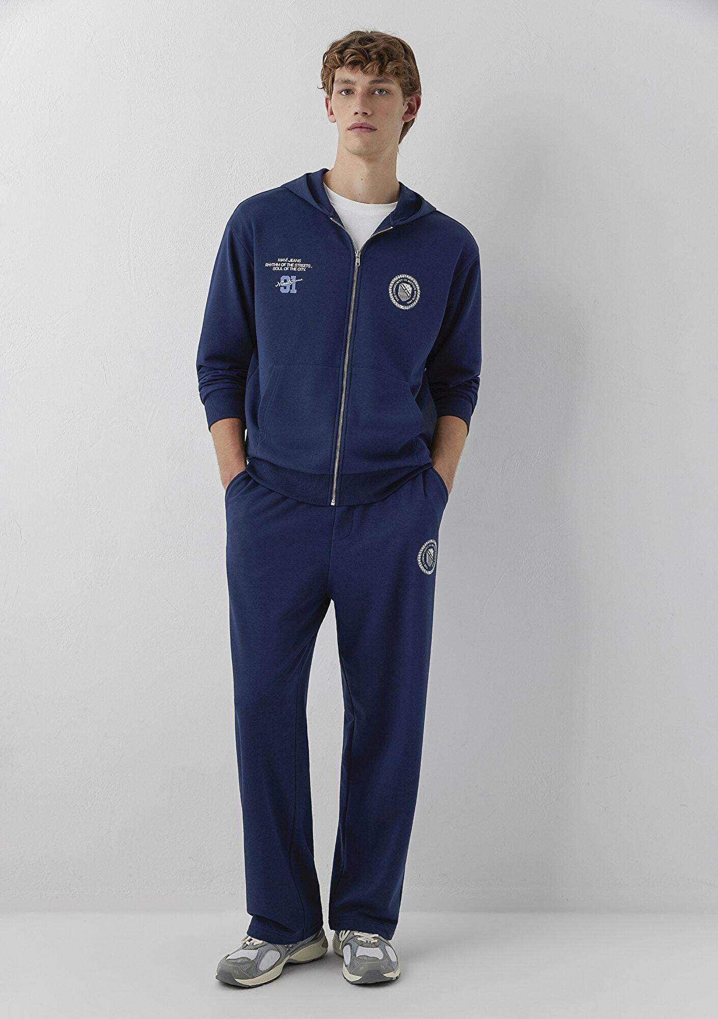 Mavi Mavi Logo Baskılı Kapüşonlu Fermuarlı Lacivert Sweatshirt 0S10682-82318
