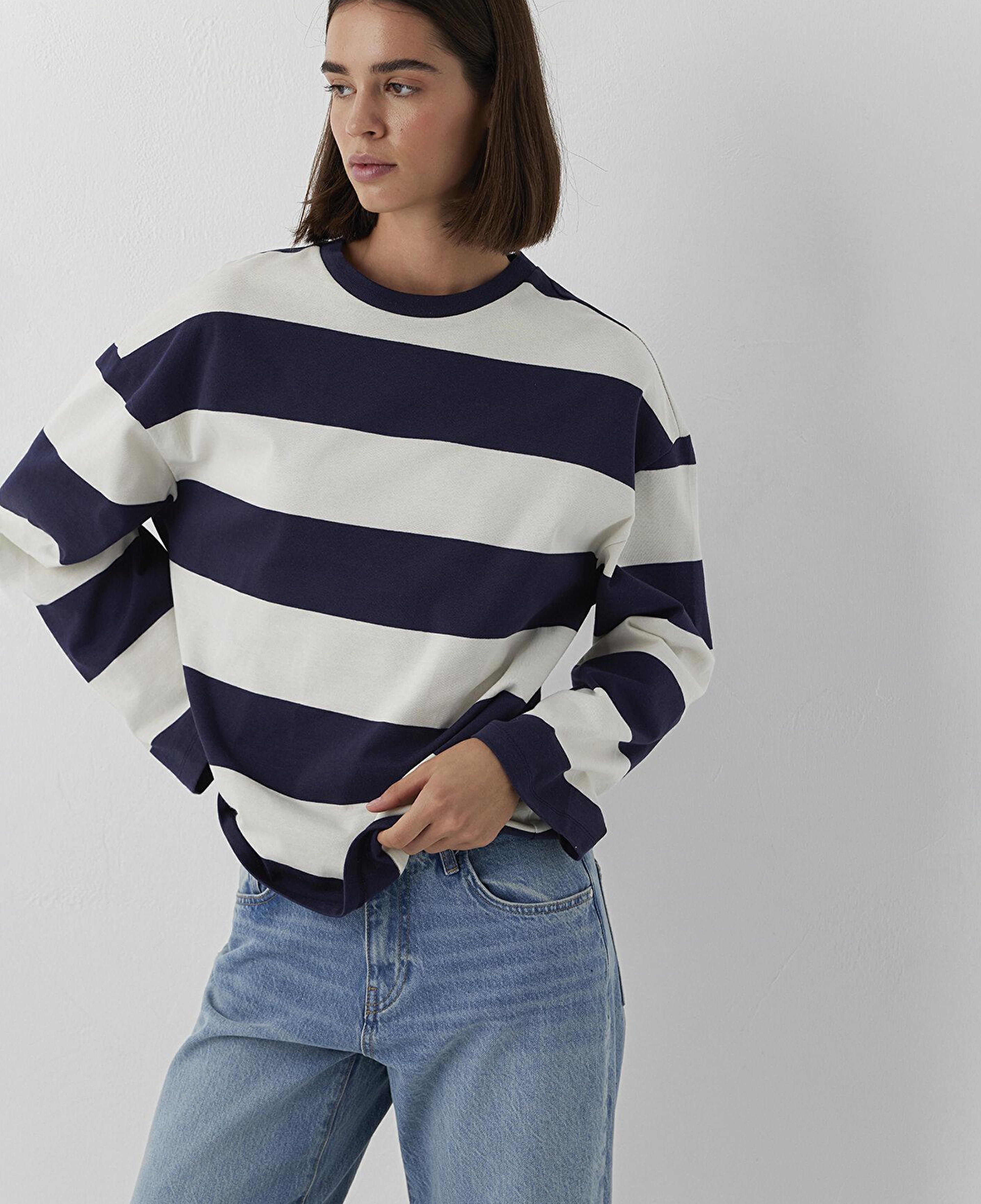 Mavi Baskılı Lacivert Tişört Loose Fit / Bol Rahat Kesim 1620259-A7460