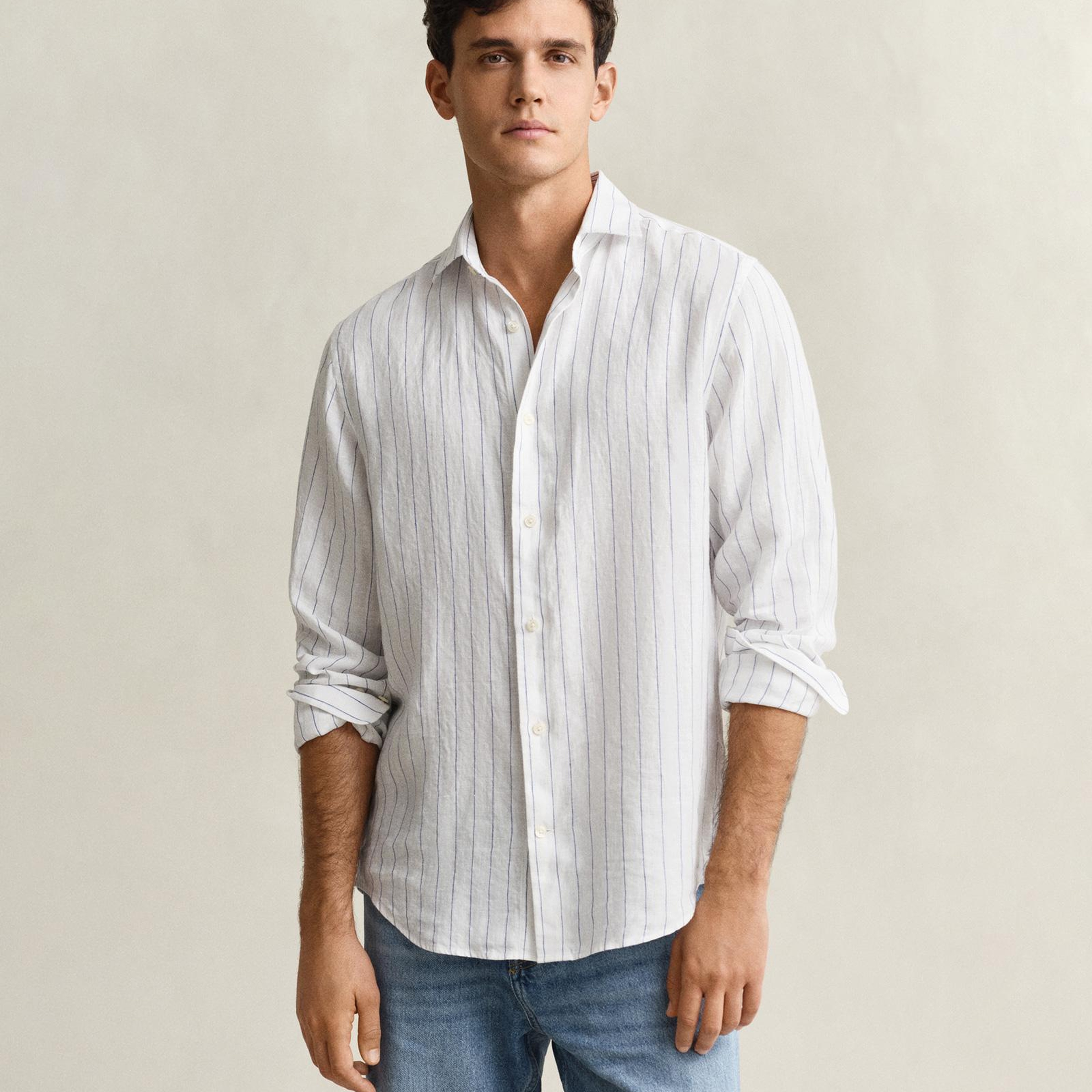 GANT Erkek Beyaz Regular Fit Çizgili Gömlek