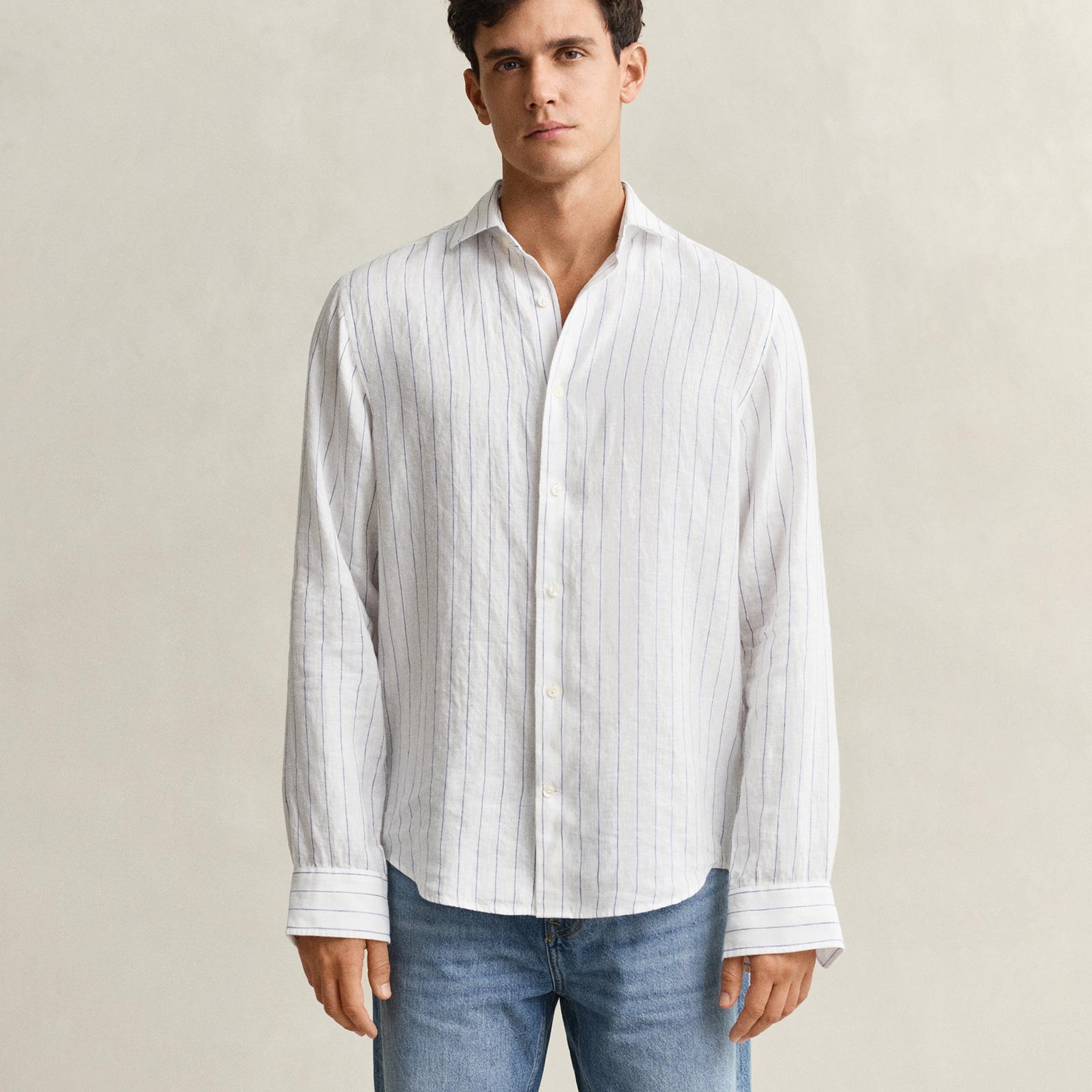 GANT Erkek Beyaz Regular Fit Çizgili Gömlek