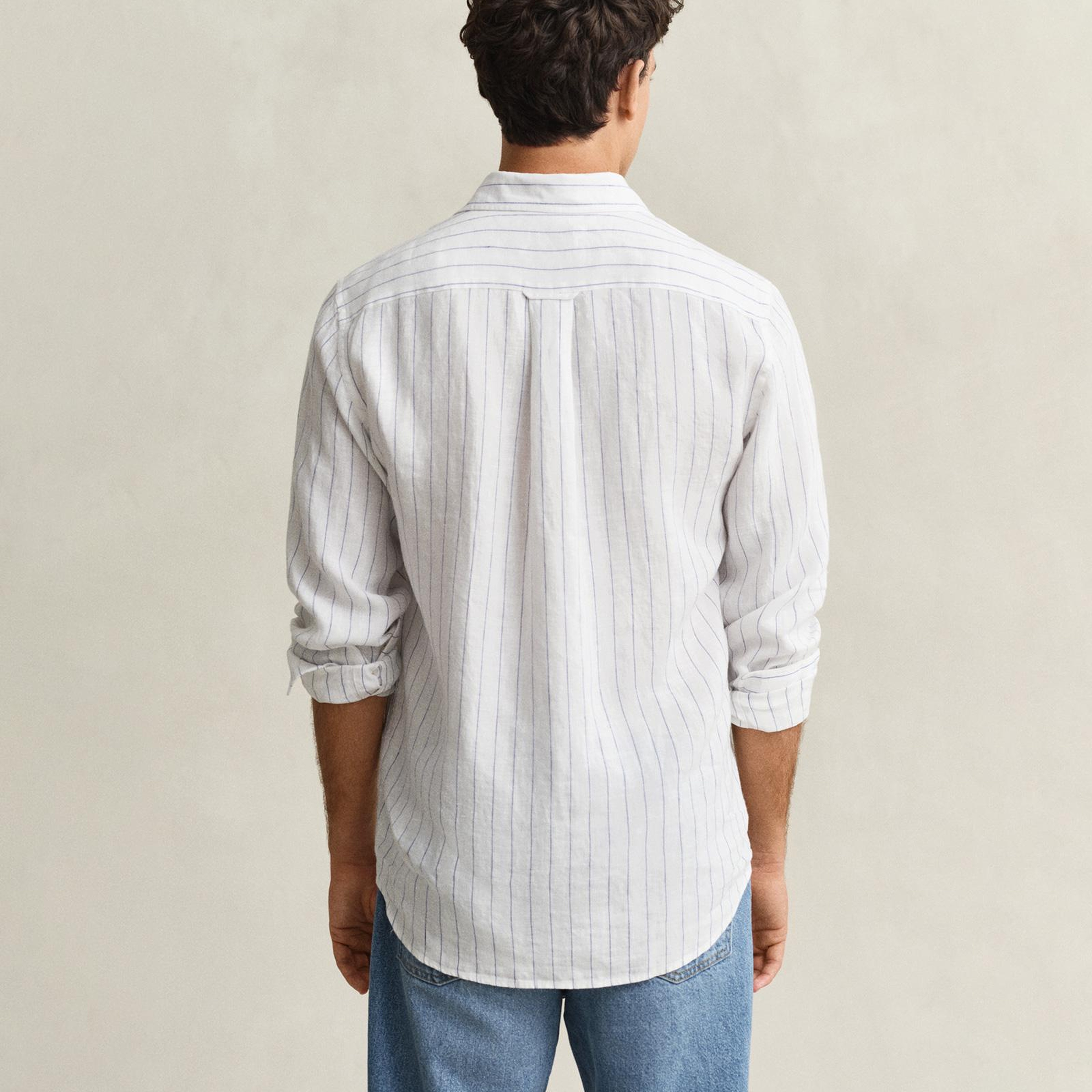 GANT Erkek Beyaz Regular Fit Çizgili Gömlek