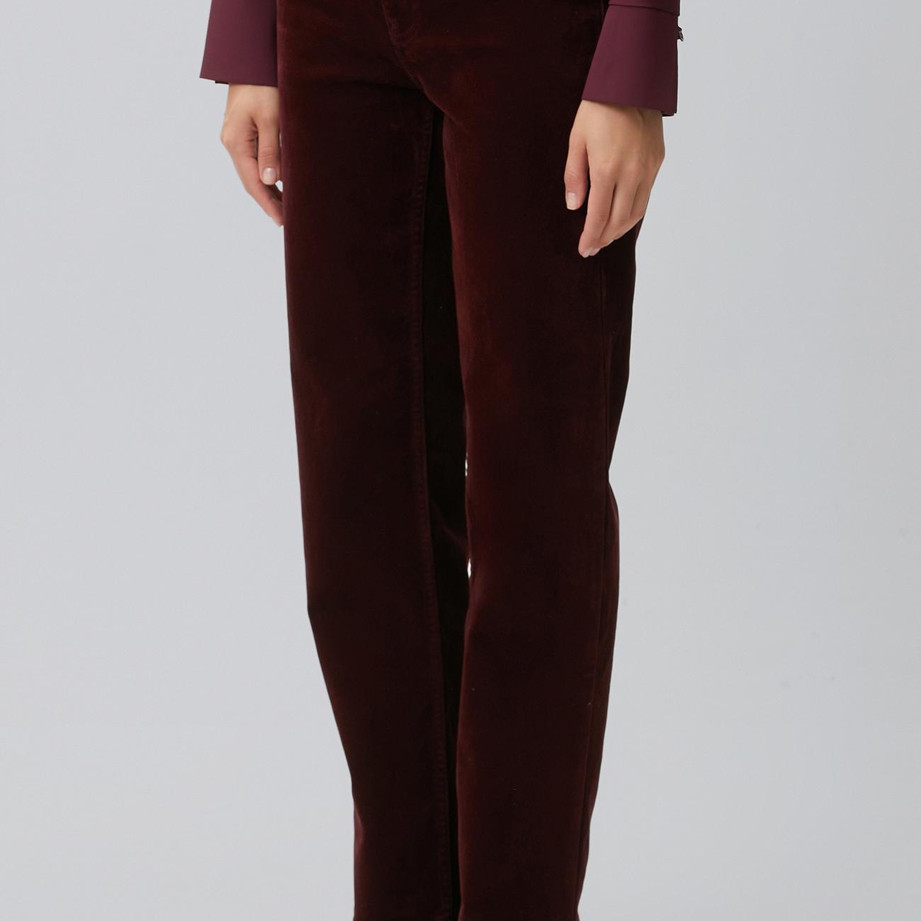 Network Kadın Bordo Straight Fit Kadife Denim Pantolon