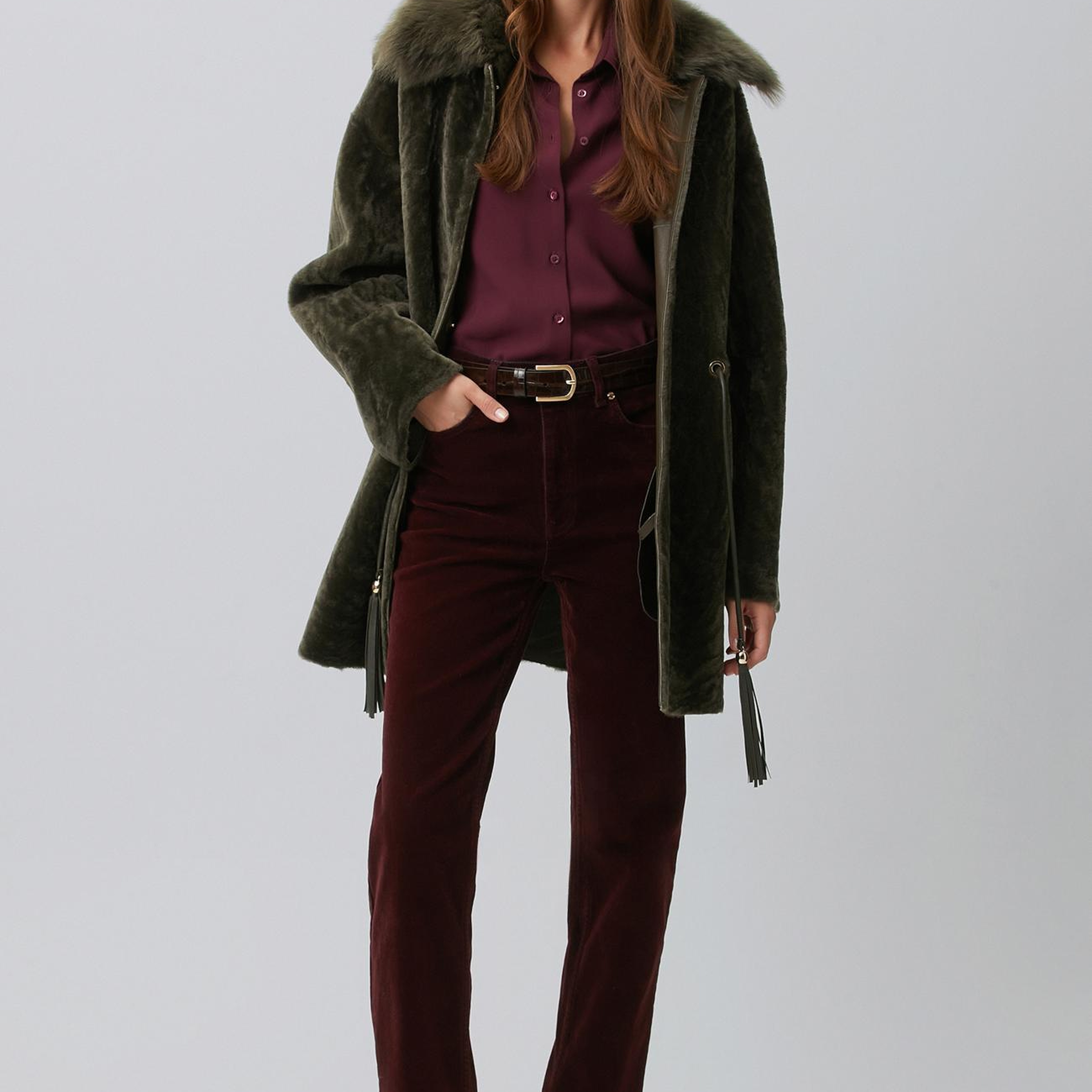 Network Kadın Bordo Straight Fit Kadife Denim Pantolon