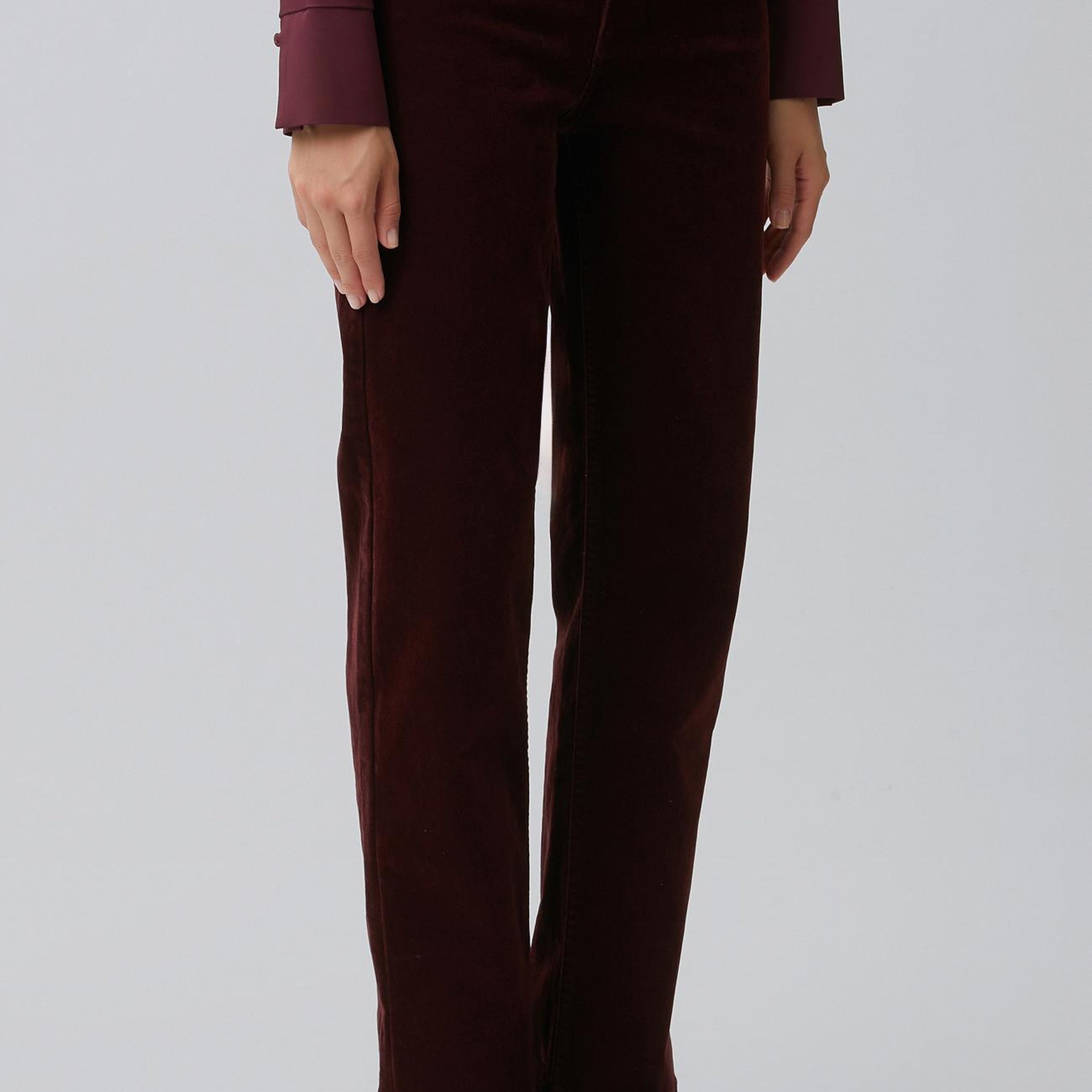 Network Kadın Bordo Straight Fit Kadife Denim Pantolon