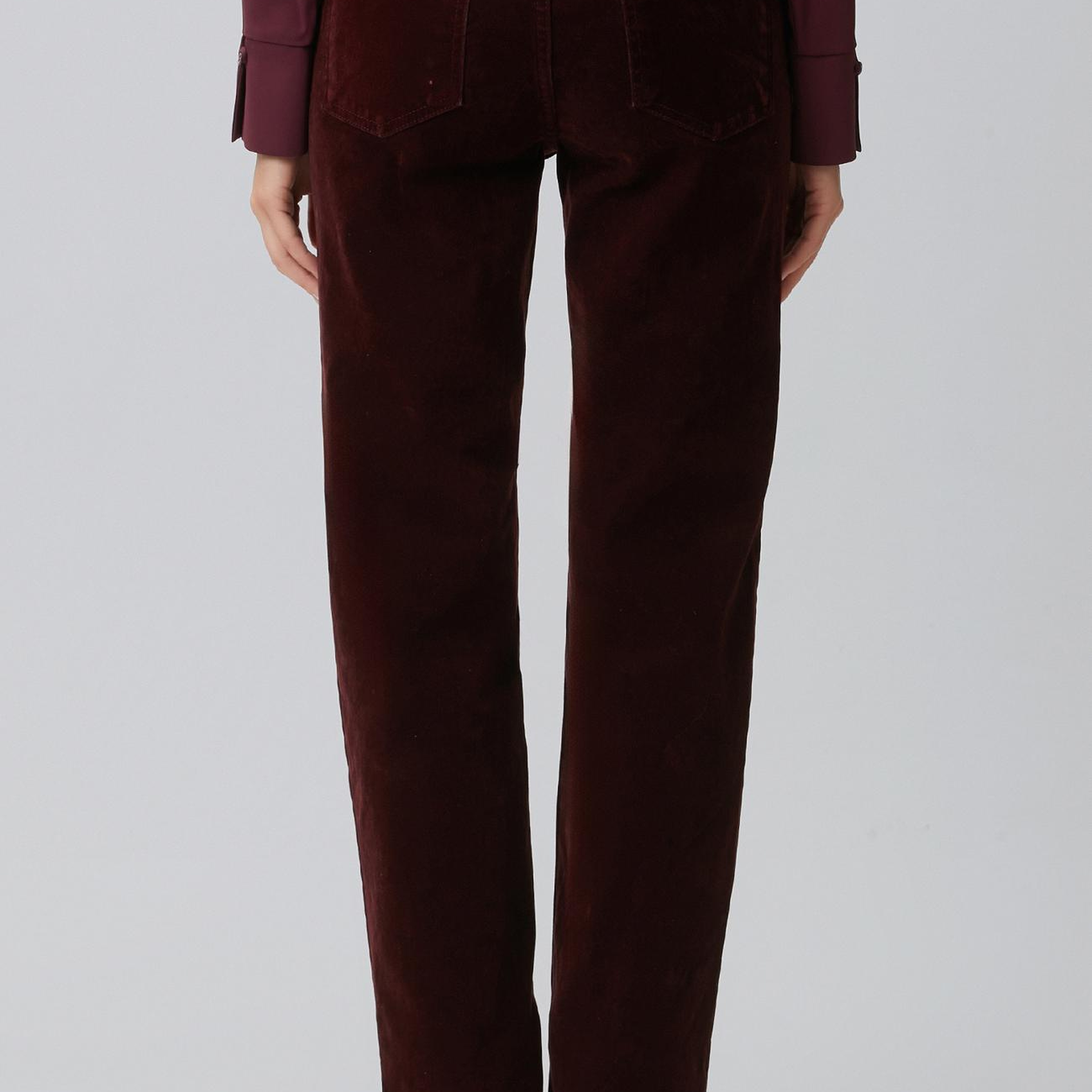 Network Kadın Bordo Straight Fit Kadife Denim Pantolon
