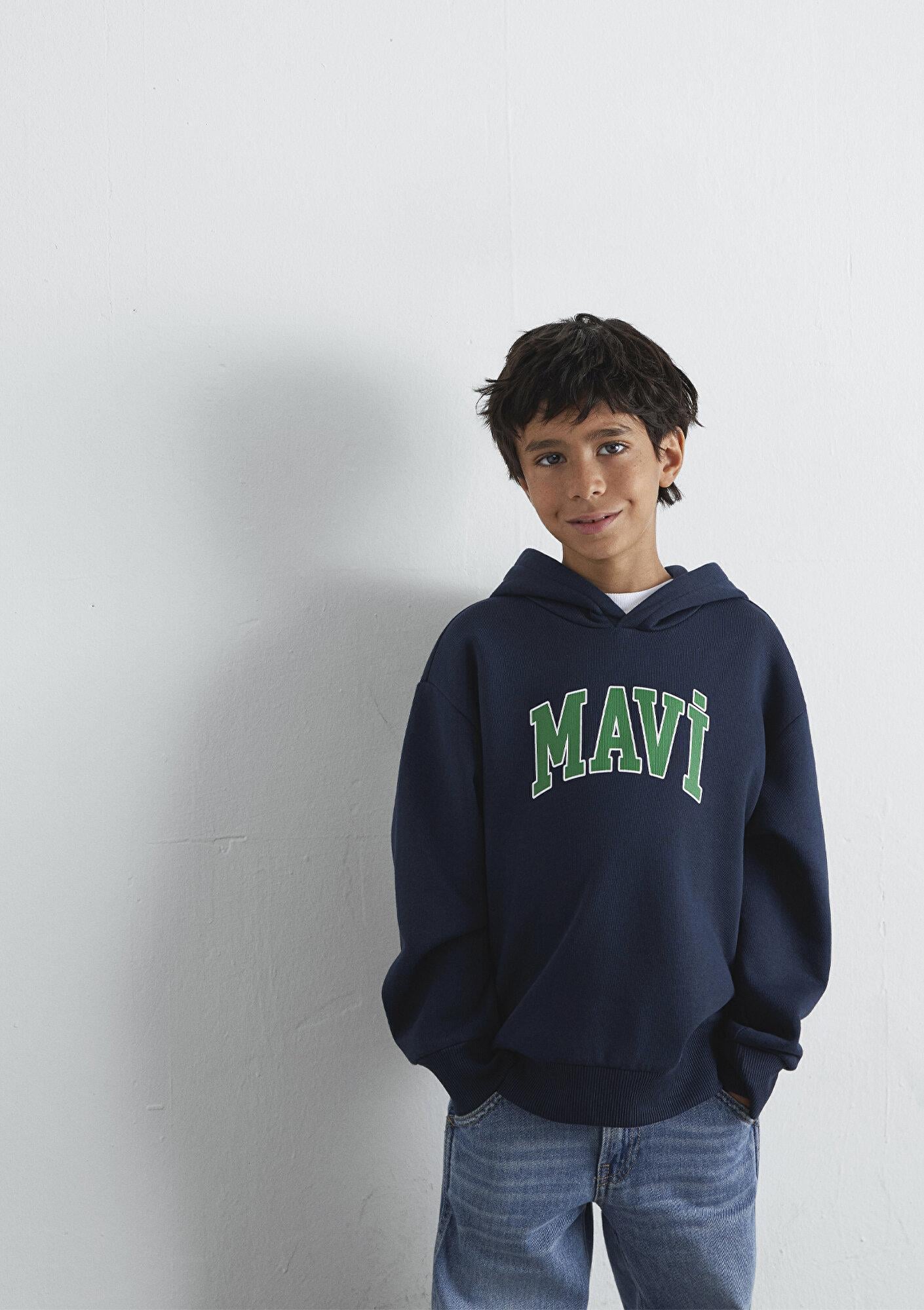 Mavi Mavi Logo Baskılı Lacivert Kapüşonlu Sweatshirt 6610110-70490