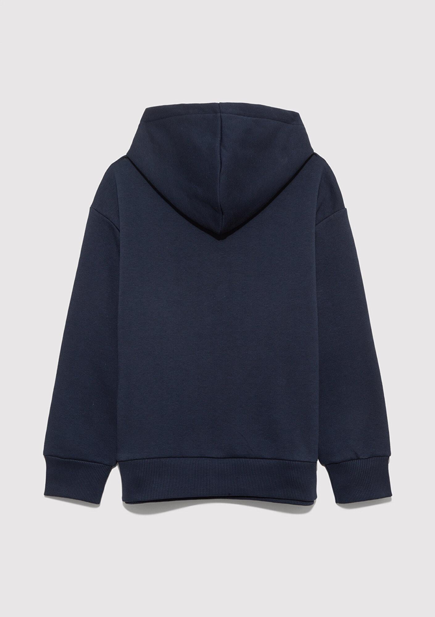 Mavi Mavi Logo Baskılı Lacivert Kapüşonlu Sweatshirt 6610110-70490