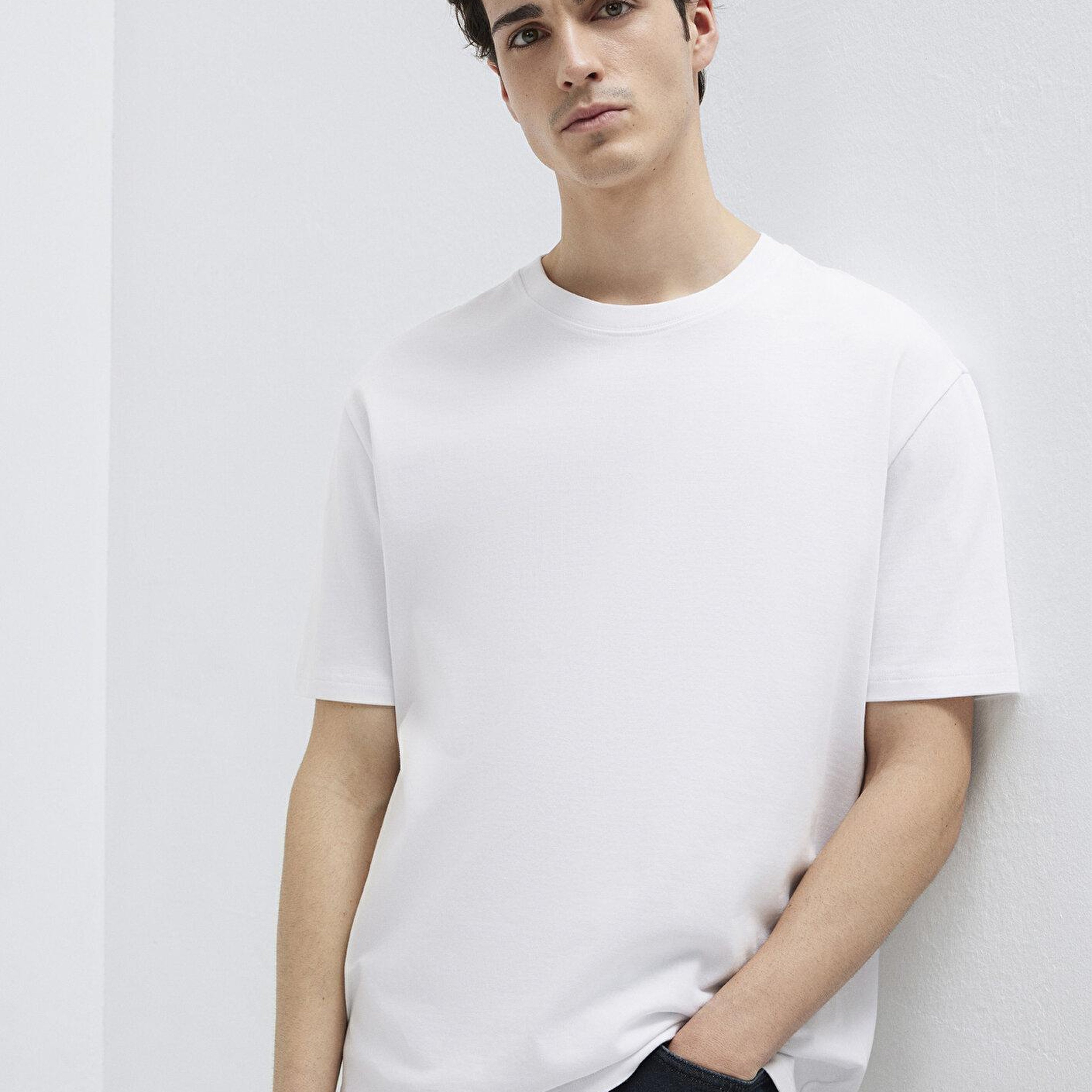 Mavi Bisiklet Yaka Beyaz Basic Tişört Loose Fit / Bol Rahat Kesim 0611596-620