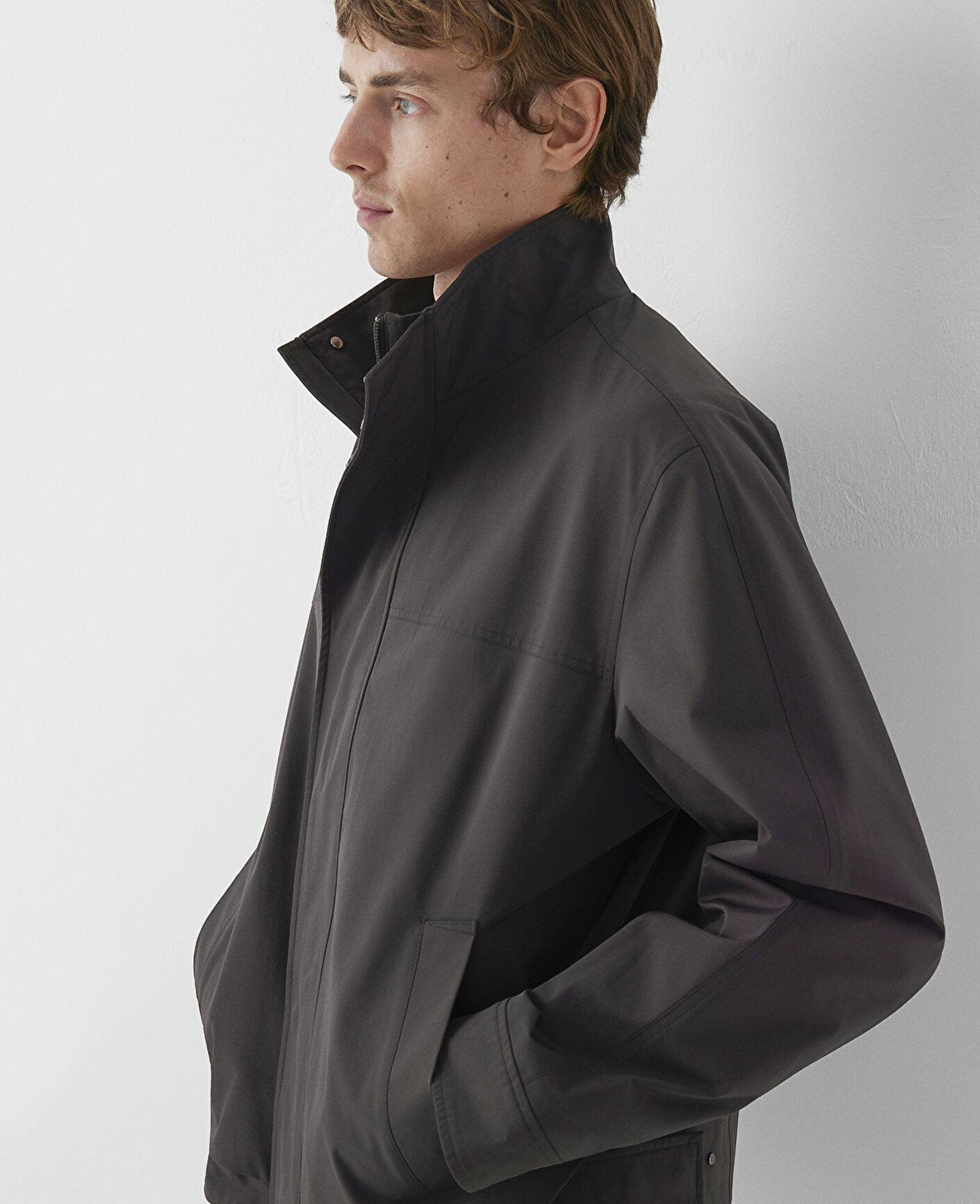 Mavi Dik Yaka Kahverengi Ceket Loose Fit / Bol Rahat Kesim 0110855-90892