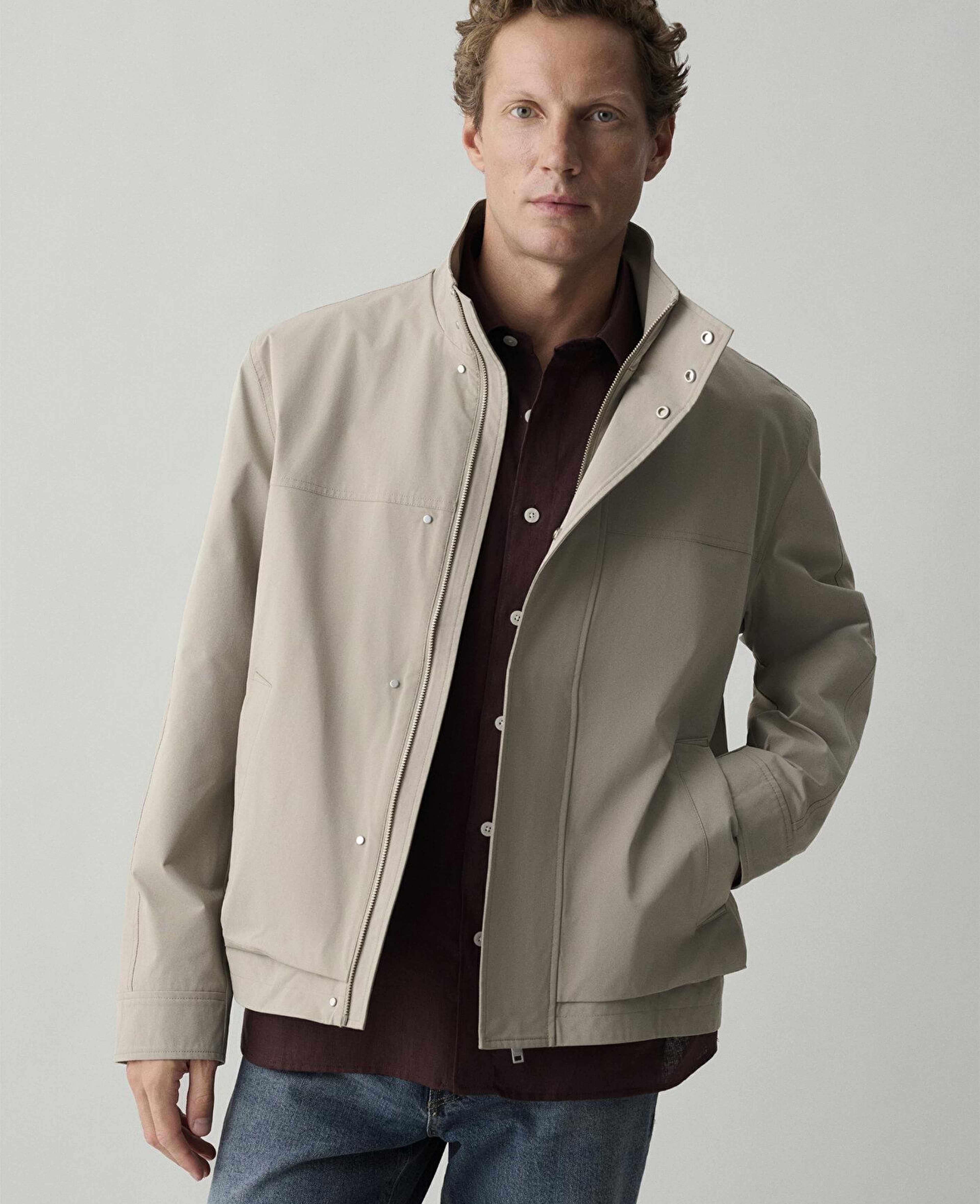 Mavi Dik Yaka Bej Ceket Loose Fit / Bol Rahat Kesim 0110855-80062