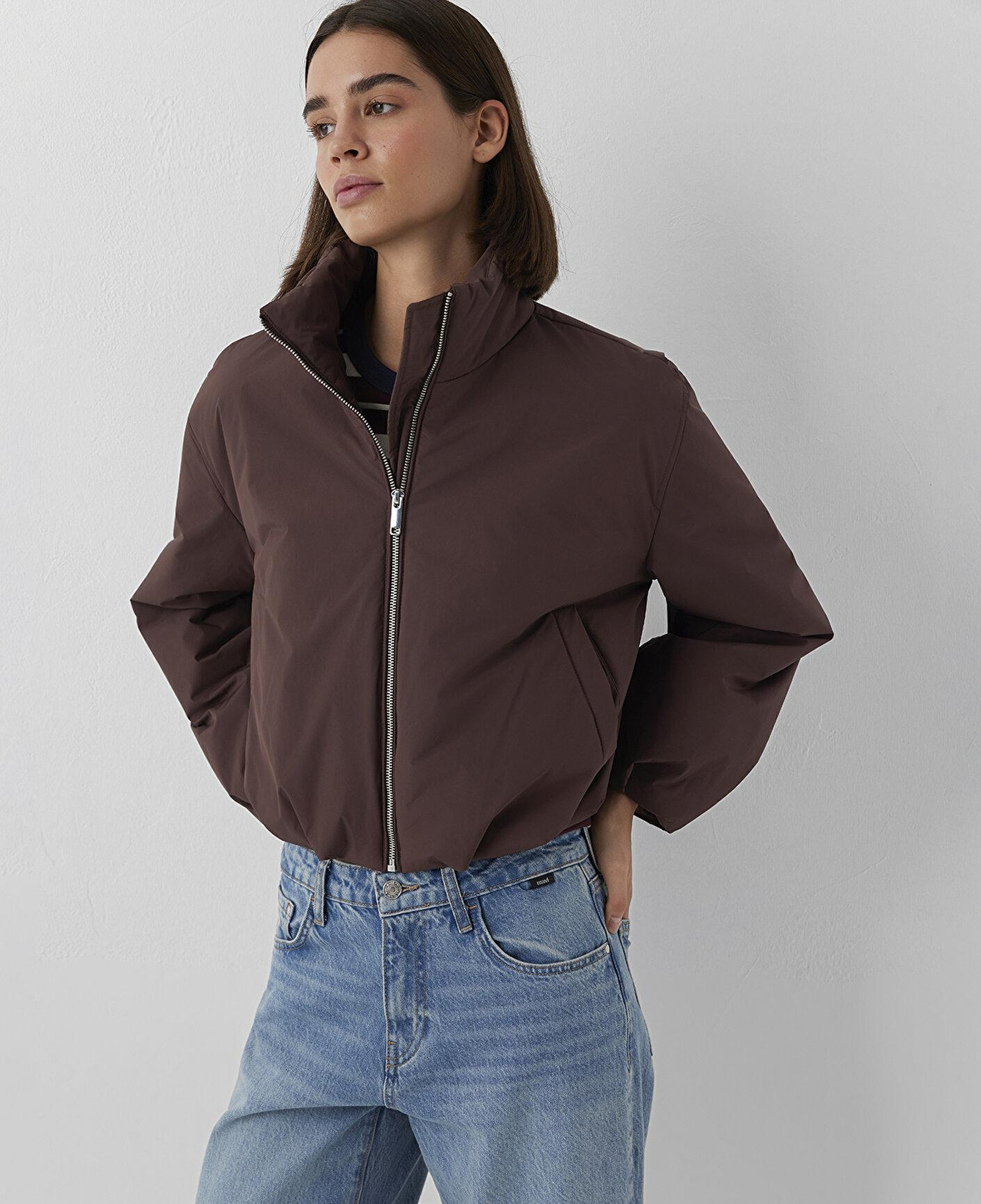 Mavi Su İtici Dik Yaka Kahverengi Şişme Mont Oversize / Geniş Kesim 1110815-70259