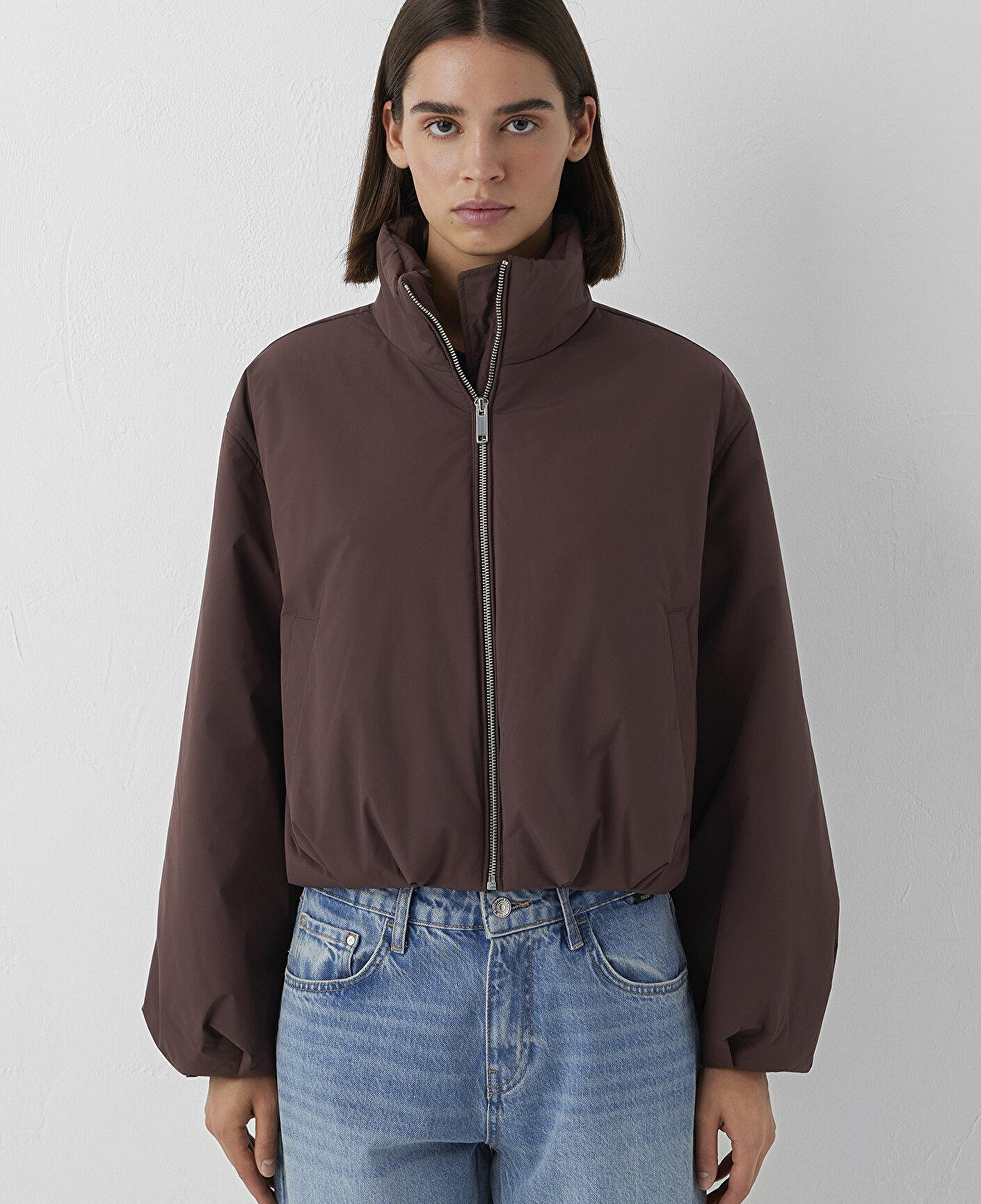 Mavi Su İtici Dik Yaka Kahverengi Şişme Mont Oversize / Geniş Kesim 1110815-70259