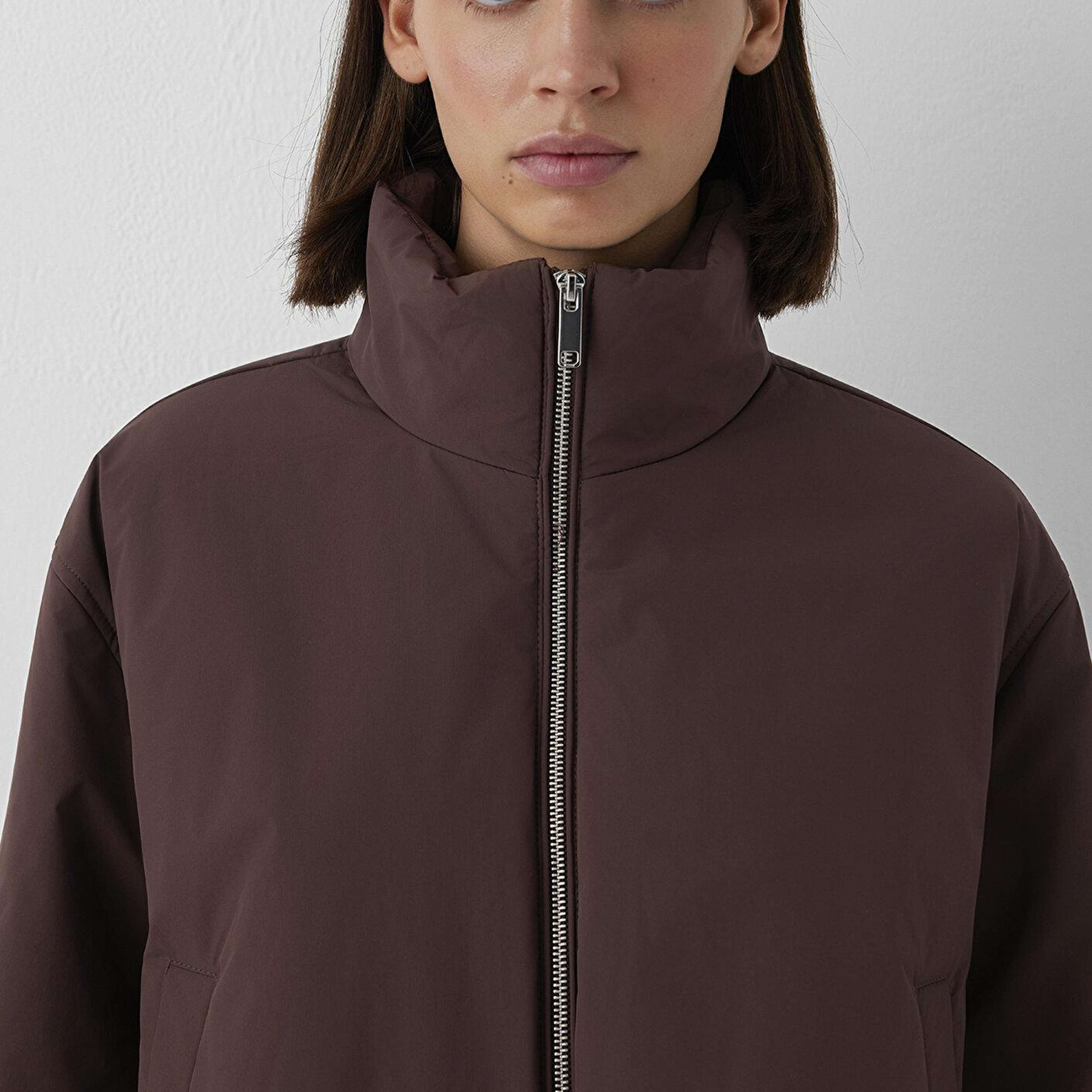 Mavi Su İtici Dik Yaka Kahverengi Şişme Mont Oversize / Geniş Kesim 1110815-70259