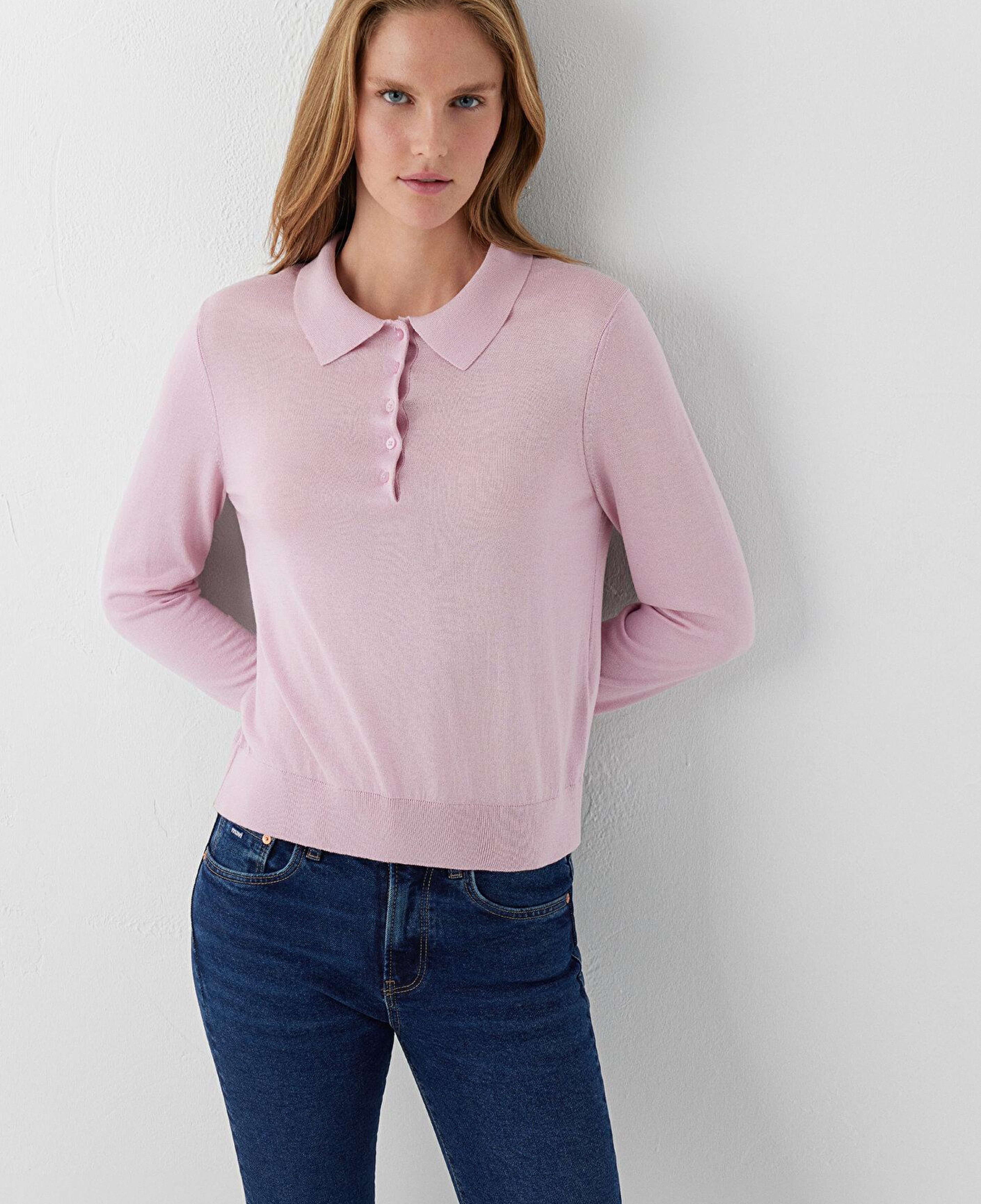 Mavi Pembe Polo Yaka Triko Slim Fit / Dar Kesim 1710925-71008
