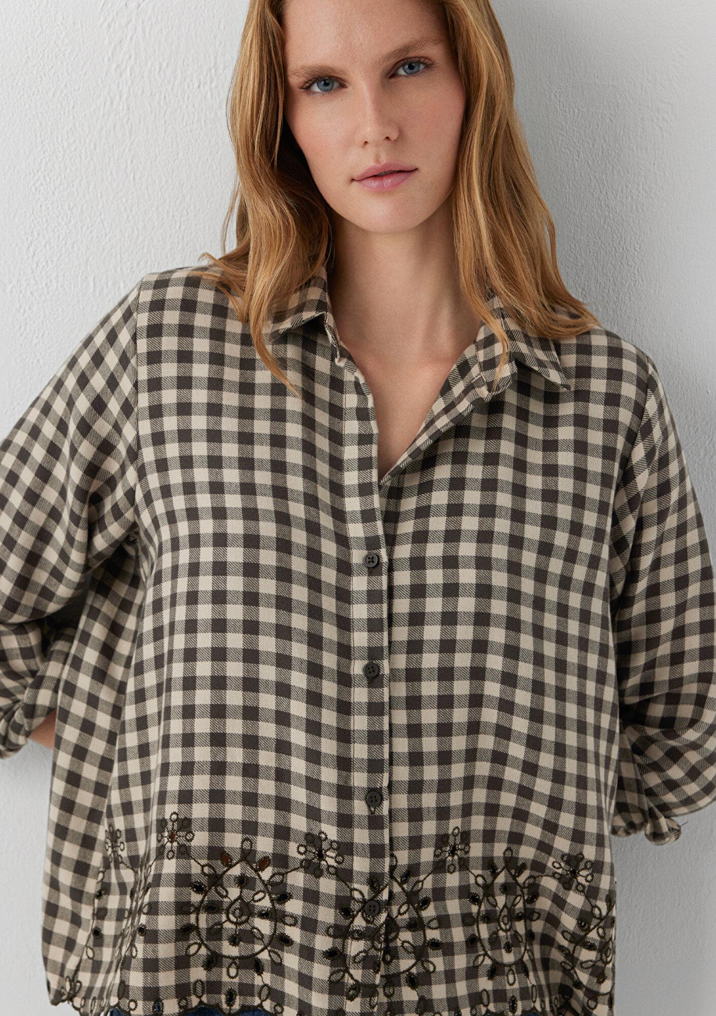 Mavi Kareli Gömlek Loose Fit / Bol Rahat Kesim 1211298-91757