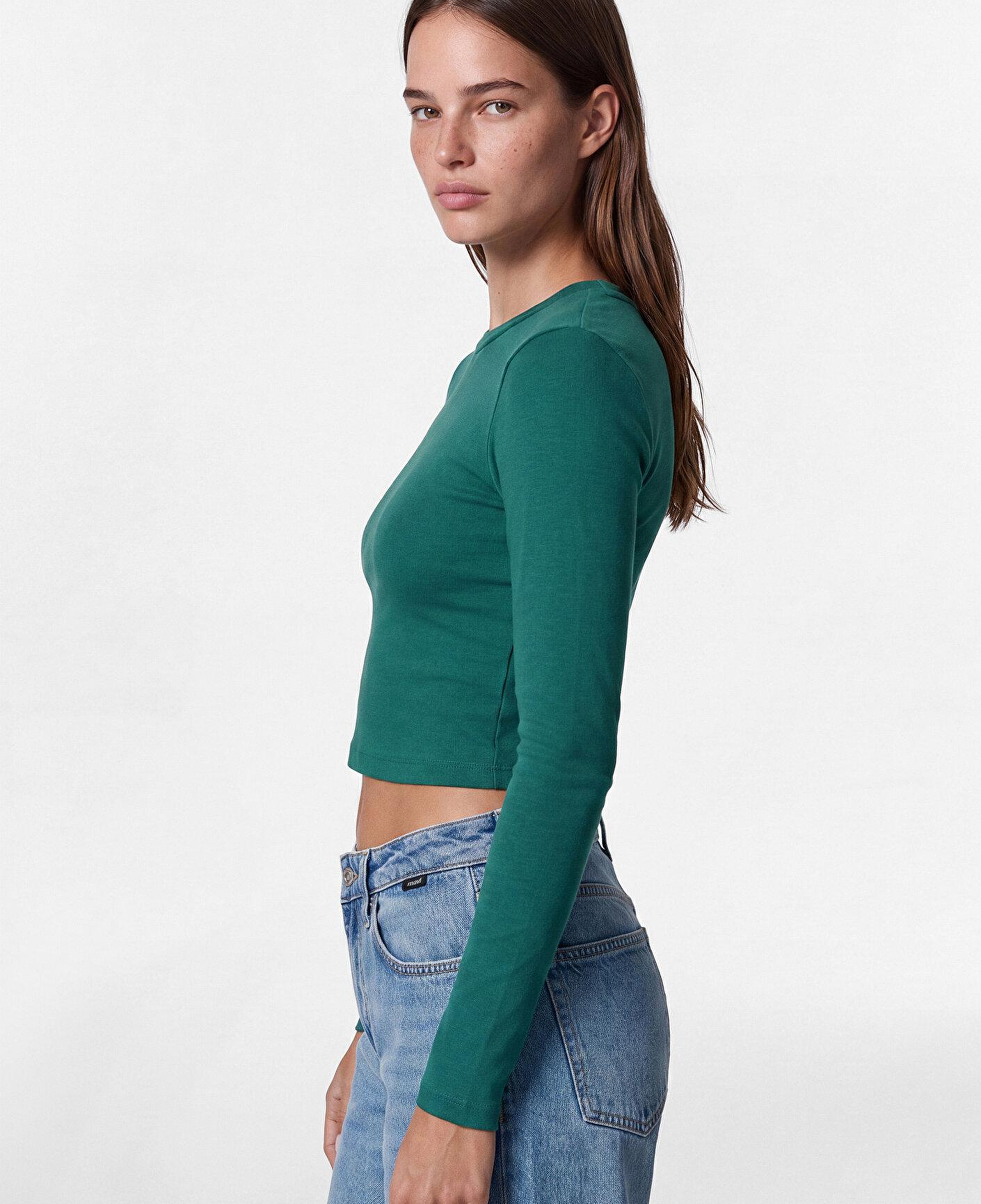 Mavi Uzun Kollu Yeşil Crop Basic Tişört Crop / Kısa Kesim 1612822-71874