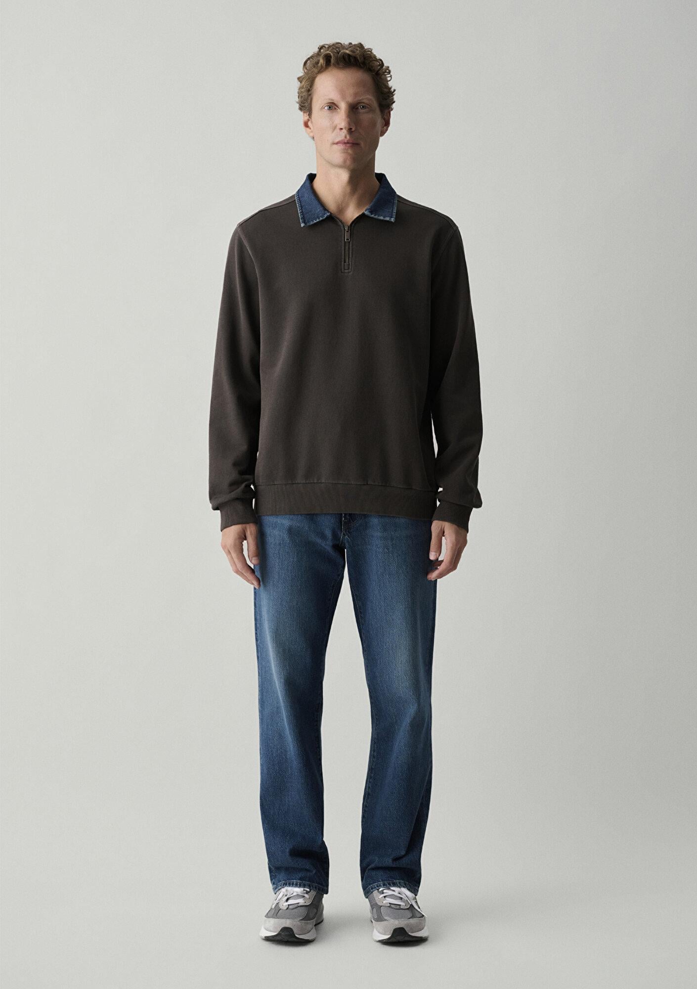 Mavi Denim Yaka Kahverengi Polo Sweatshirt 0S10669-70219