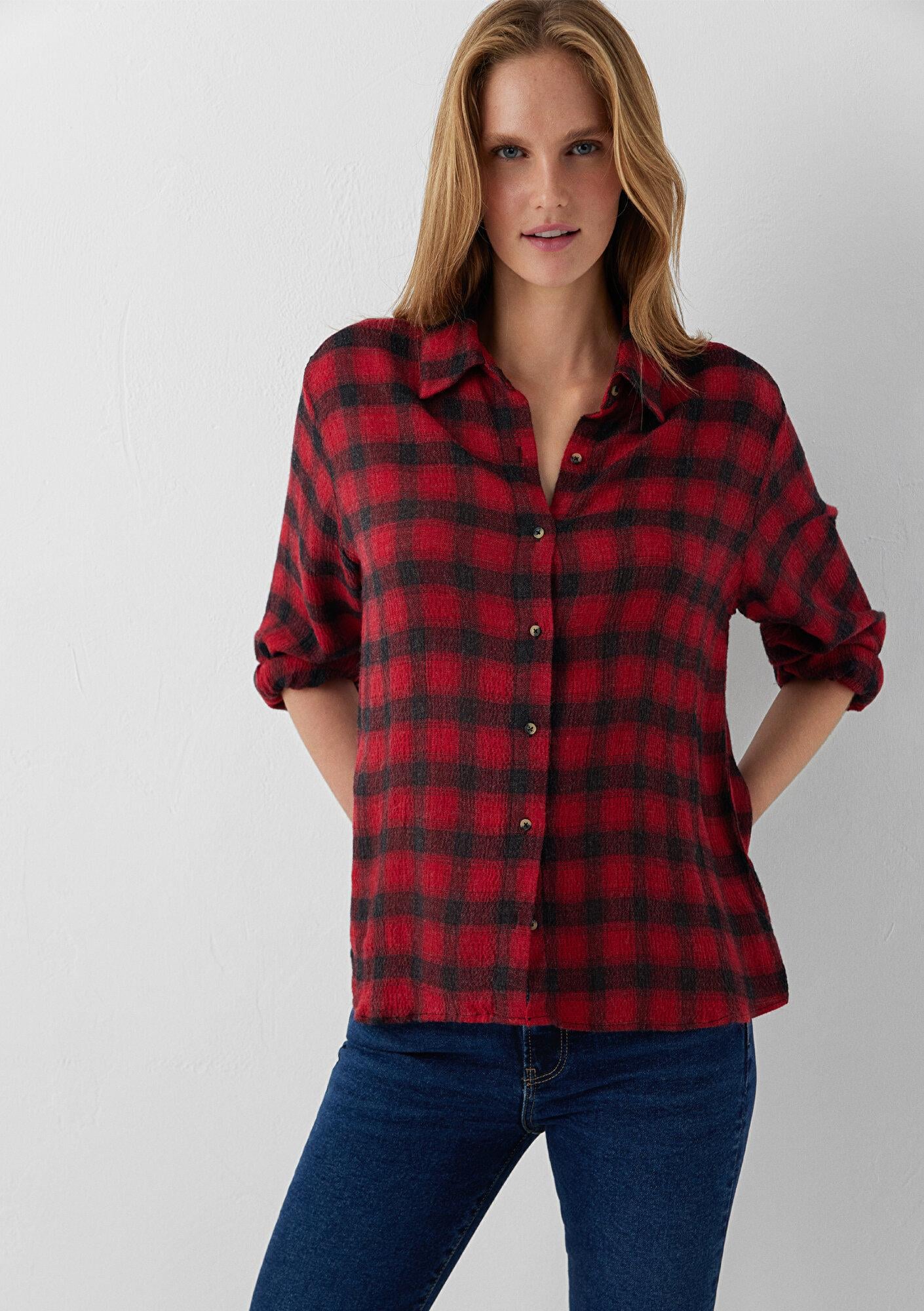 Mavi Kareli Gömlek Loose Fit / Bol Rahat Kesim 1211659-83151