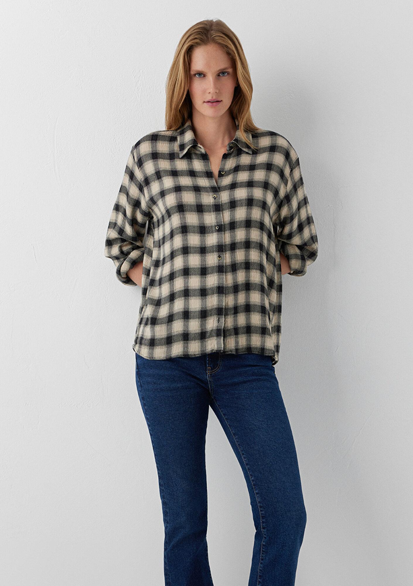 Mavi Kareli Gömlek Loose Fit / Bol Rahat Kesim 1211659-82441