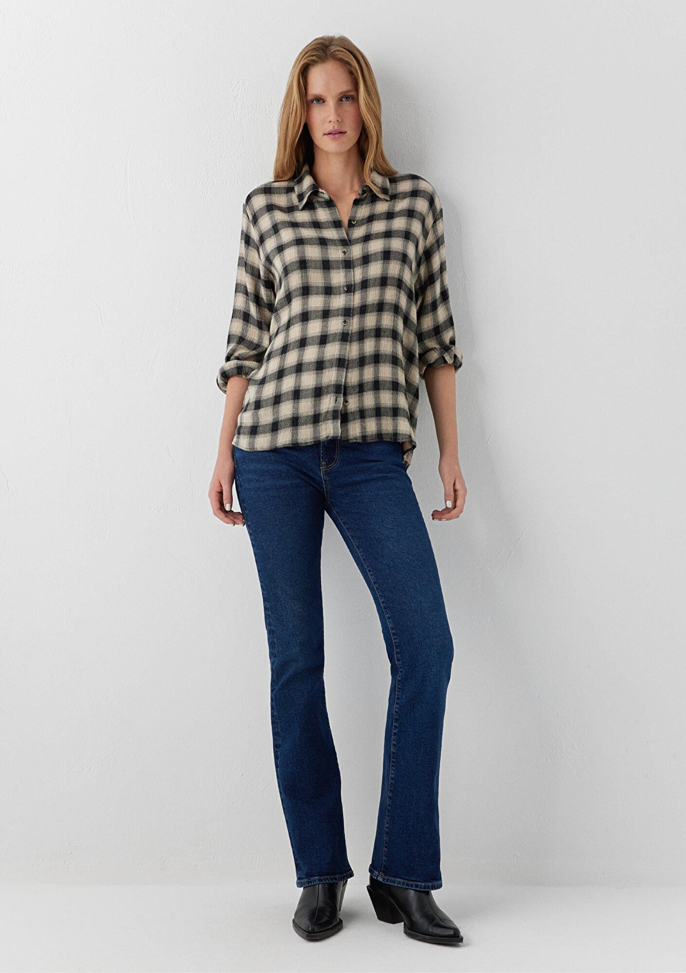 Mavi Kareli Gömlek Loose Fit / Bol Rahat Kesim 1211659-82441