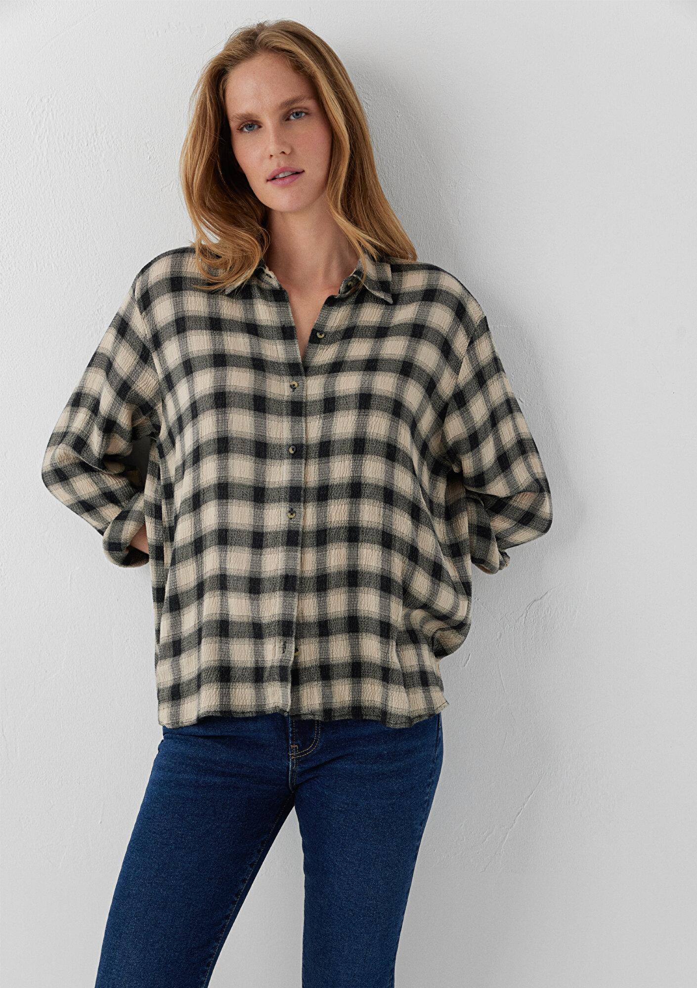 Mavi Kareli Gömlek Loose Fit / Bol Rahat Kesim 1211659-82441