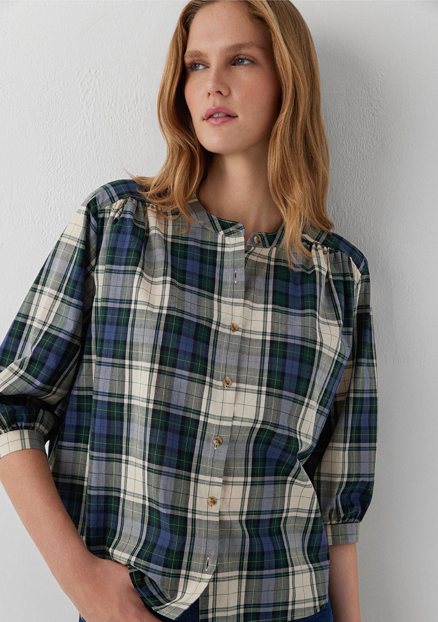 Mavi Kareli Gömlek Oversize / Geniş Kesim 1211597-91718