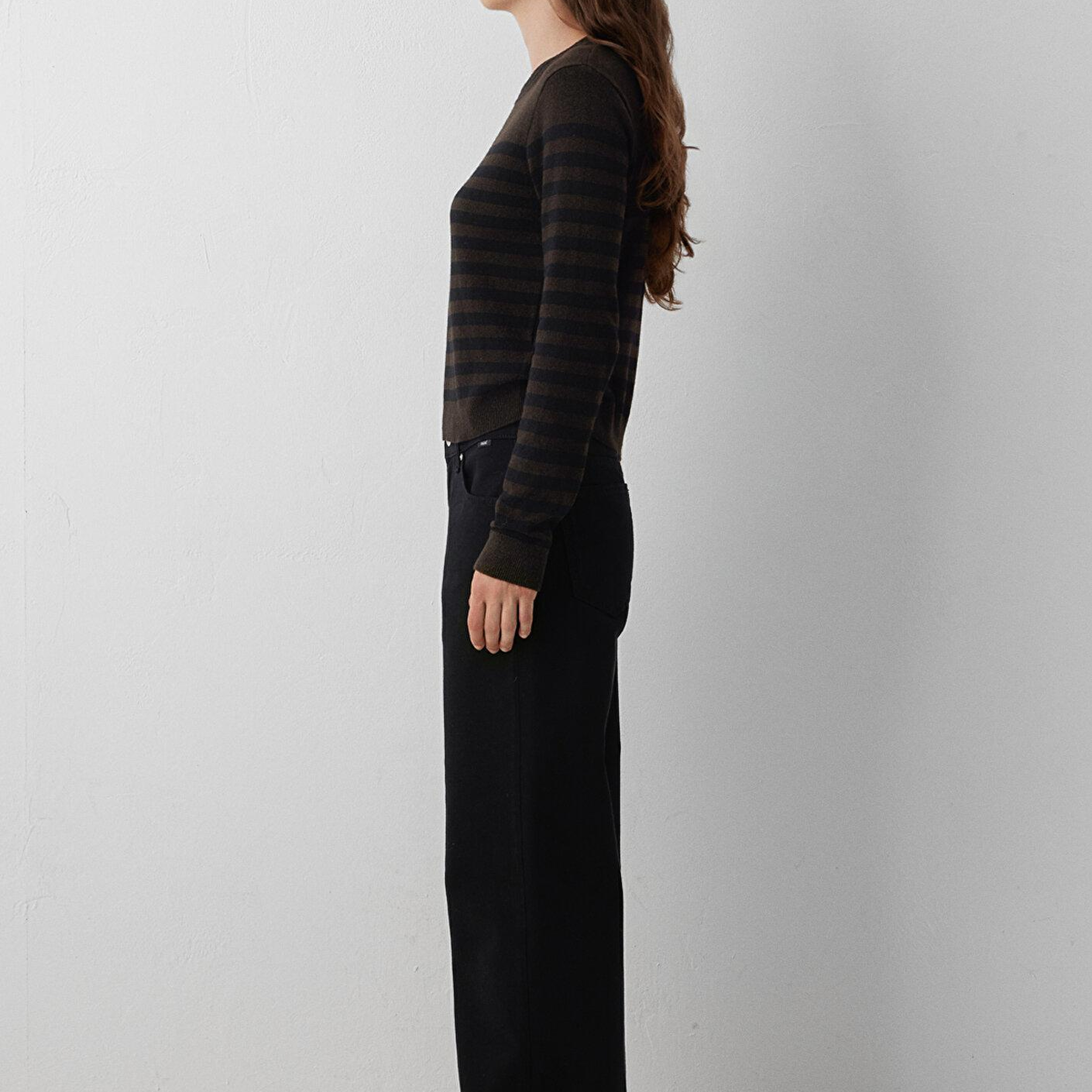 Mavi Yün Karışımlı Çizgili Kahverengi Triko Slim Fit / Dar Kesim 1720096-84517