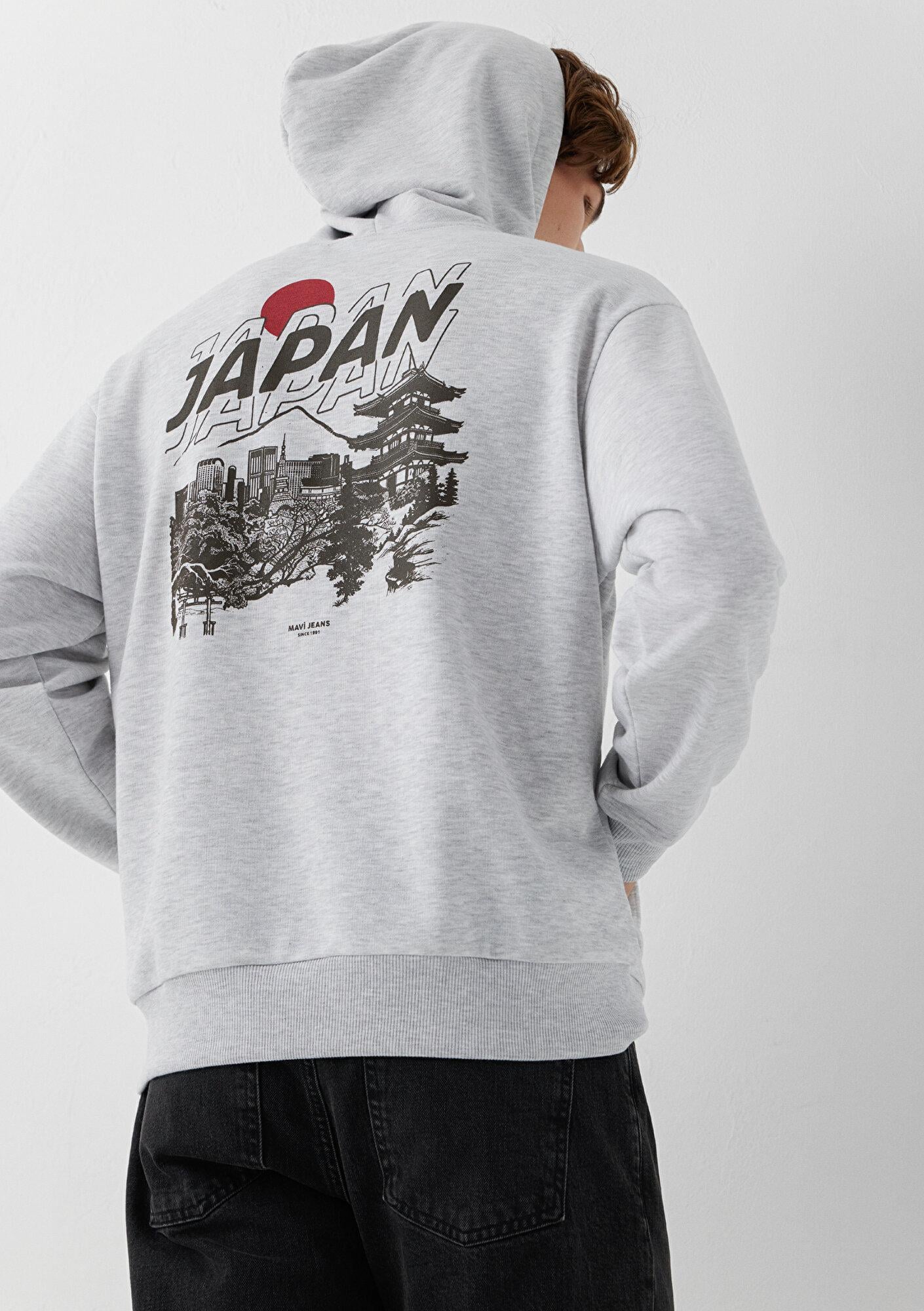 Mavi Japonya Temalı Kapüşonlu Gri Sweatshirt 0S20140-80196