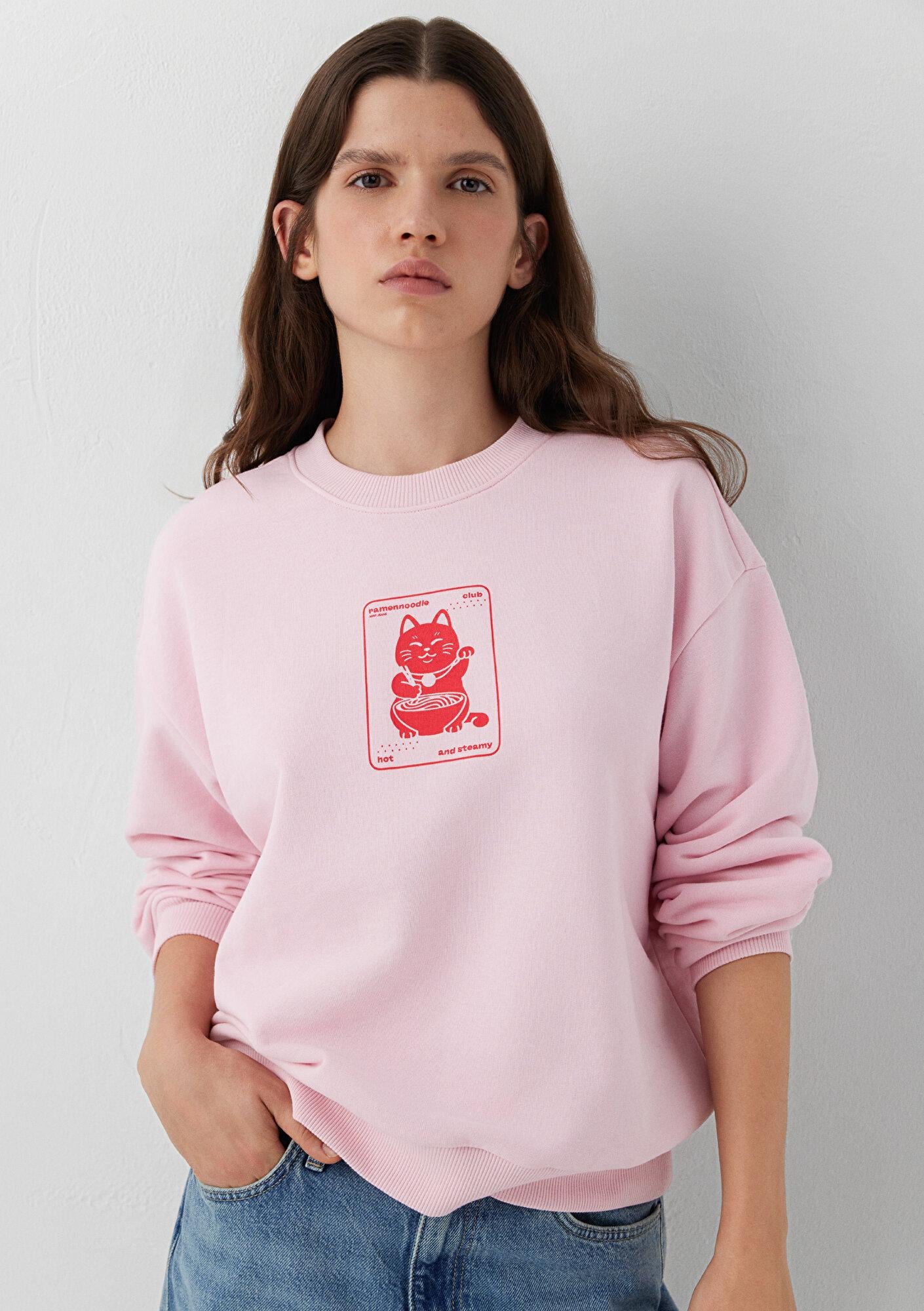 Mavi Kedi Baskılı Pembe Sweatshirt 1S20086-71008