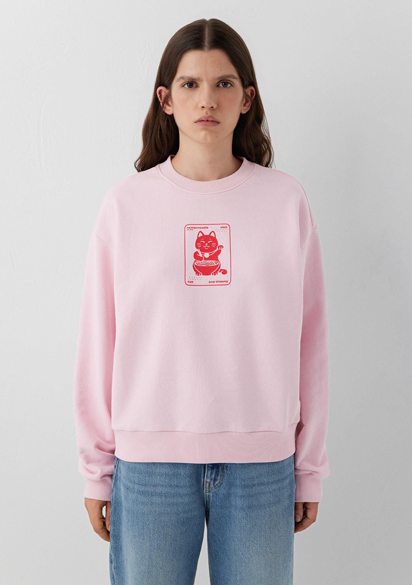 Mavi Kedi Baskılı Pembe Sweatshirt 1S20086-71008
