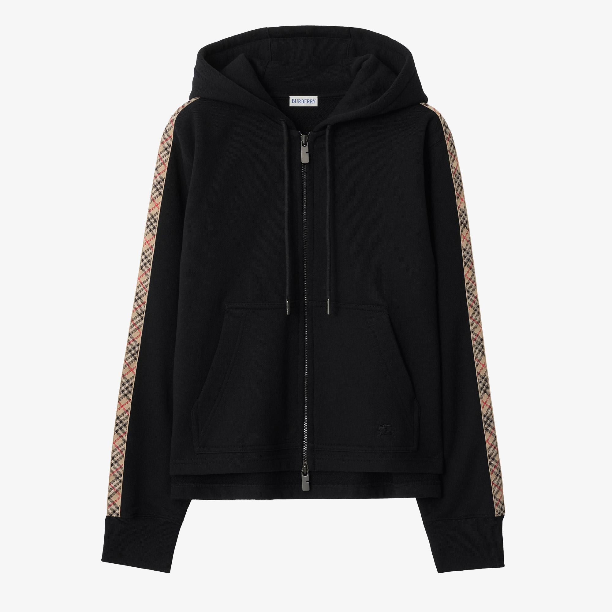 Burberry Check Trim Cotton Zip Kadın Siyah Hoodie