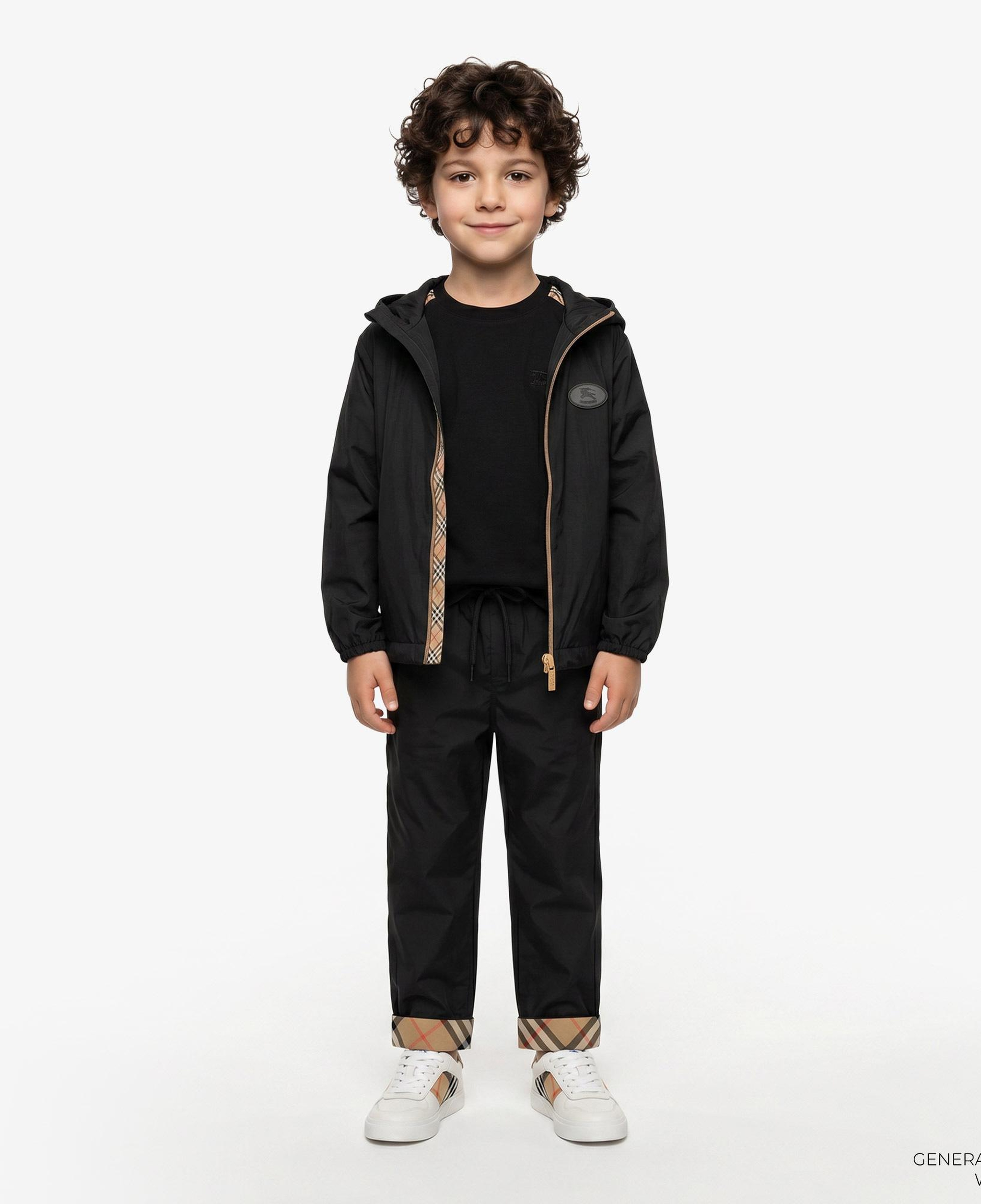 Burberry Checker-Tape Nylon Hooded Çocuk Siyah Mont