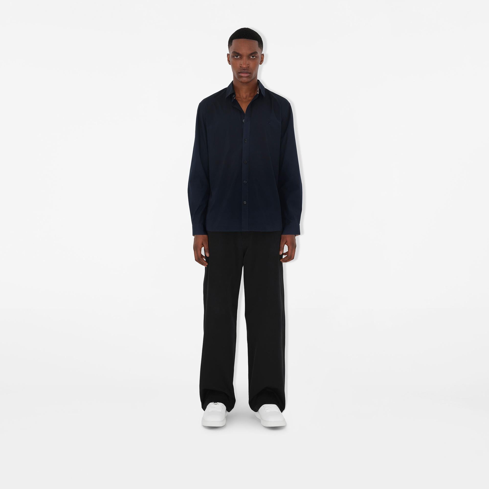 Burberry Stretch Pamuklu Erkek Lacivert Gömlek