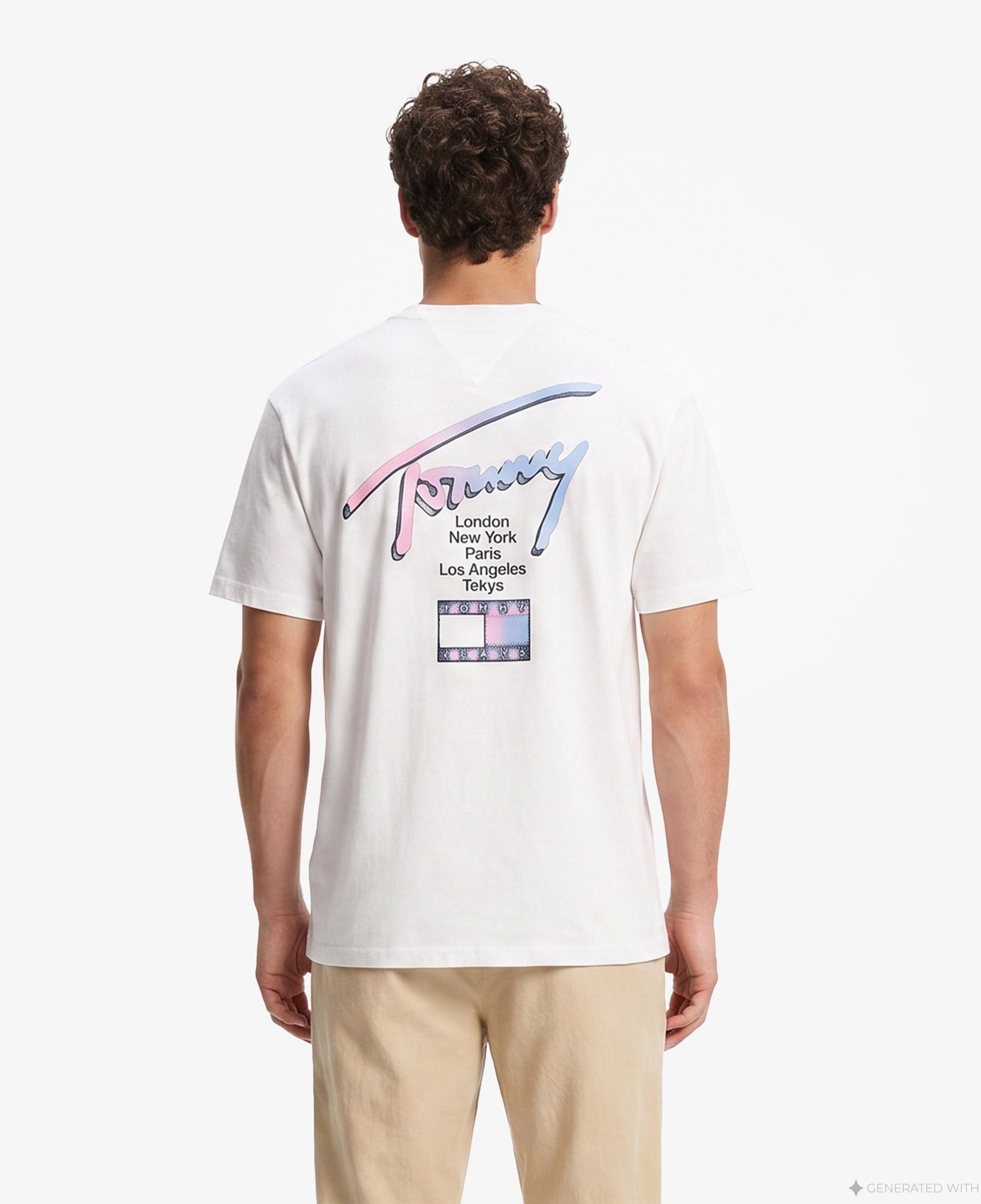 Tommy Hilfiger City Sign Erkek Beyaz T-Shirt