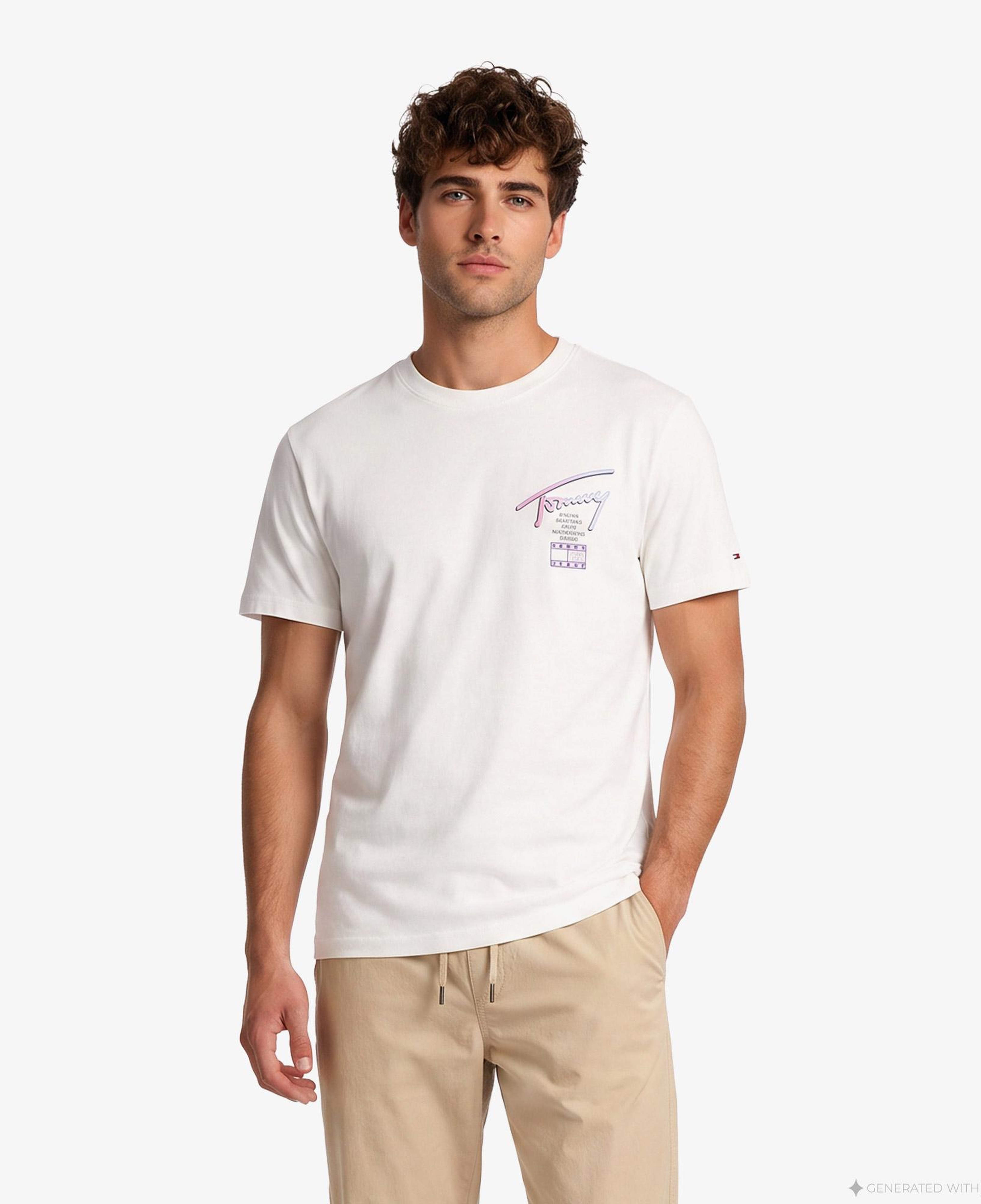 Tommy Hilfiger City Sign Erkek Beyaz T-Shirt