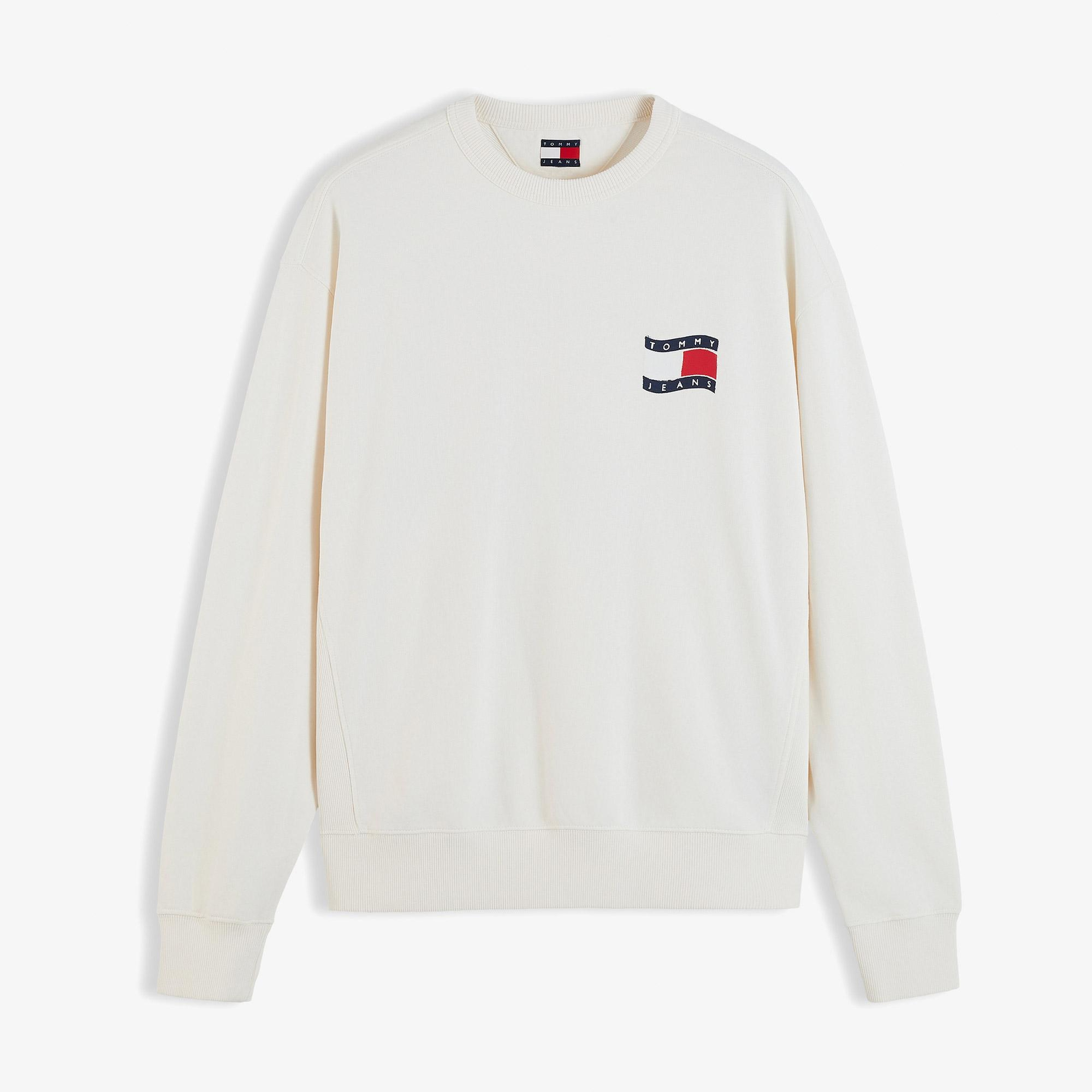 Tommy Hilfiger Wavy Flag Erkek Beyaz Sweatshirt