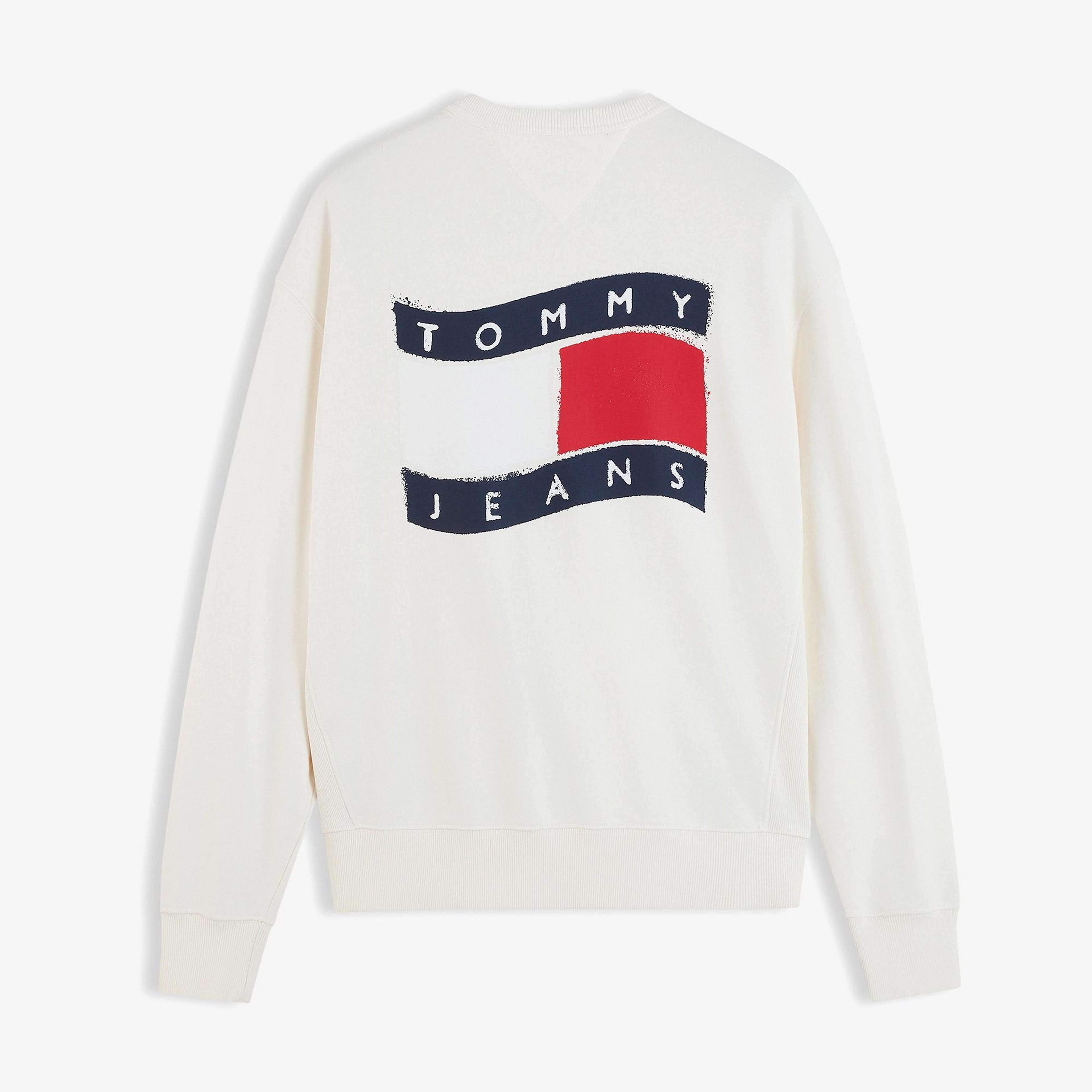 Tommy Hilfiger Wavy Flag Erkek Beyaz Sweatshirt