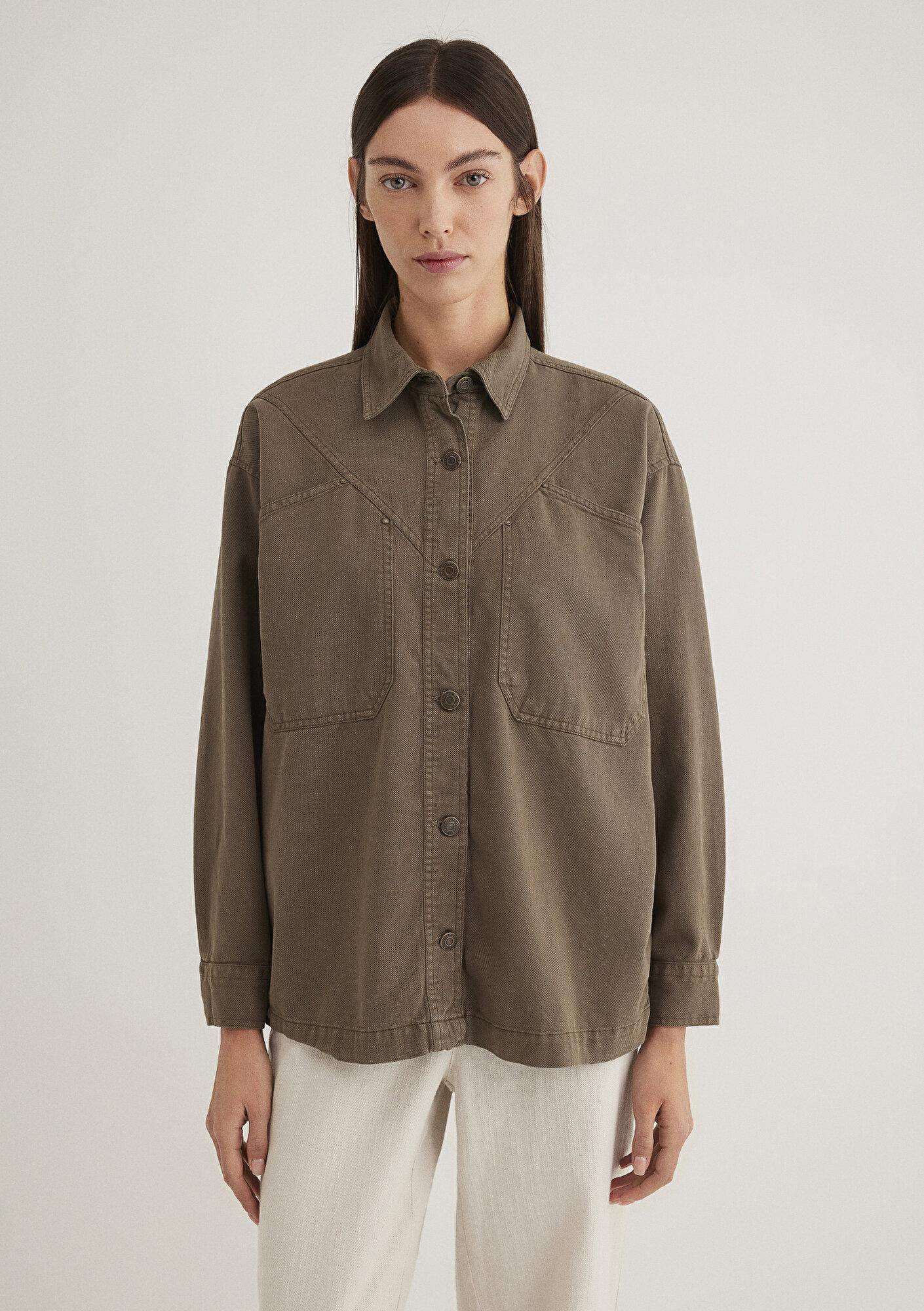 Mavi Kahverengi Gömlek Oversize / Geniş Kesim 1211019-87538