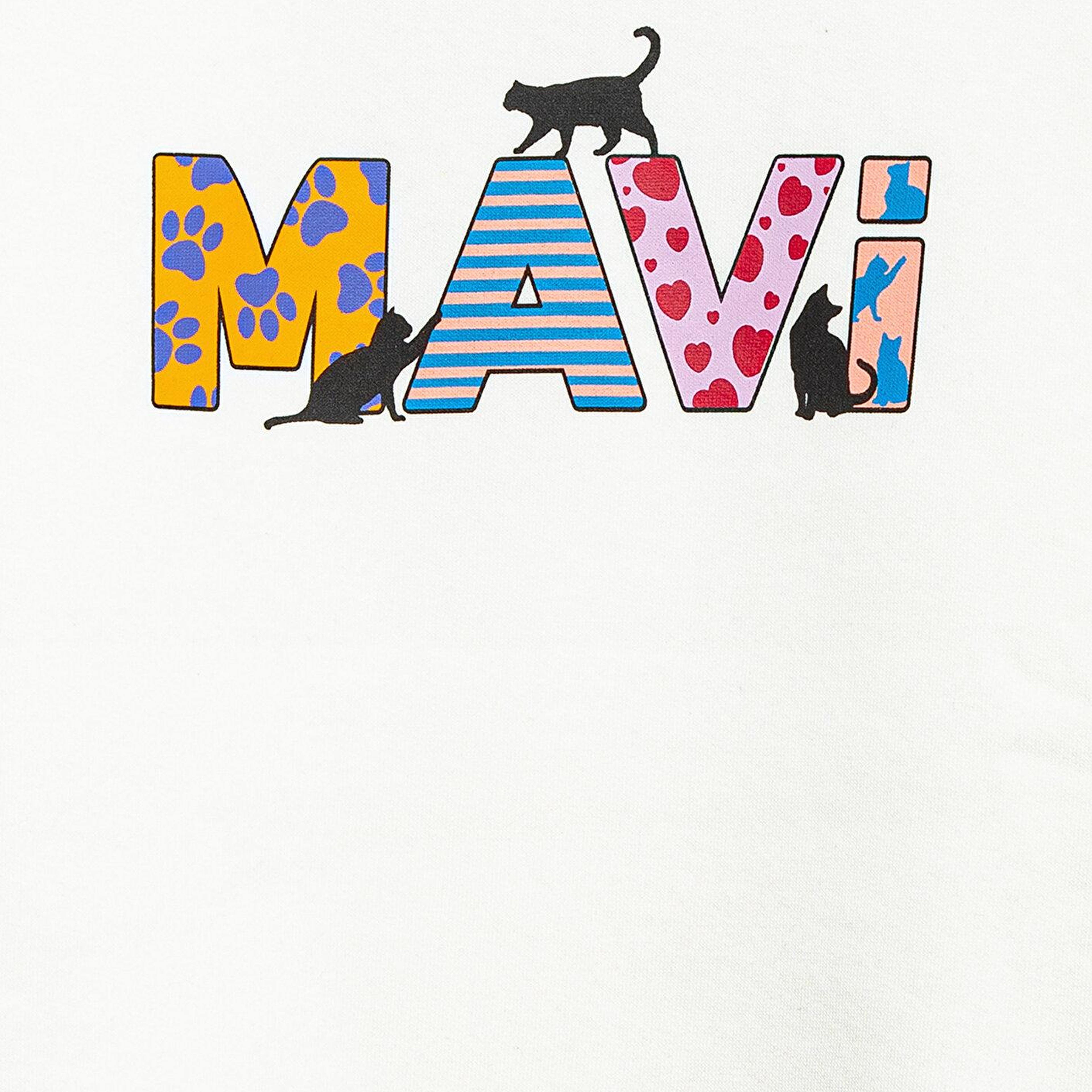 Mavi Mavi Logo Kedi Baskılı Ekru Sweatshirt 7S10169-70057