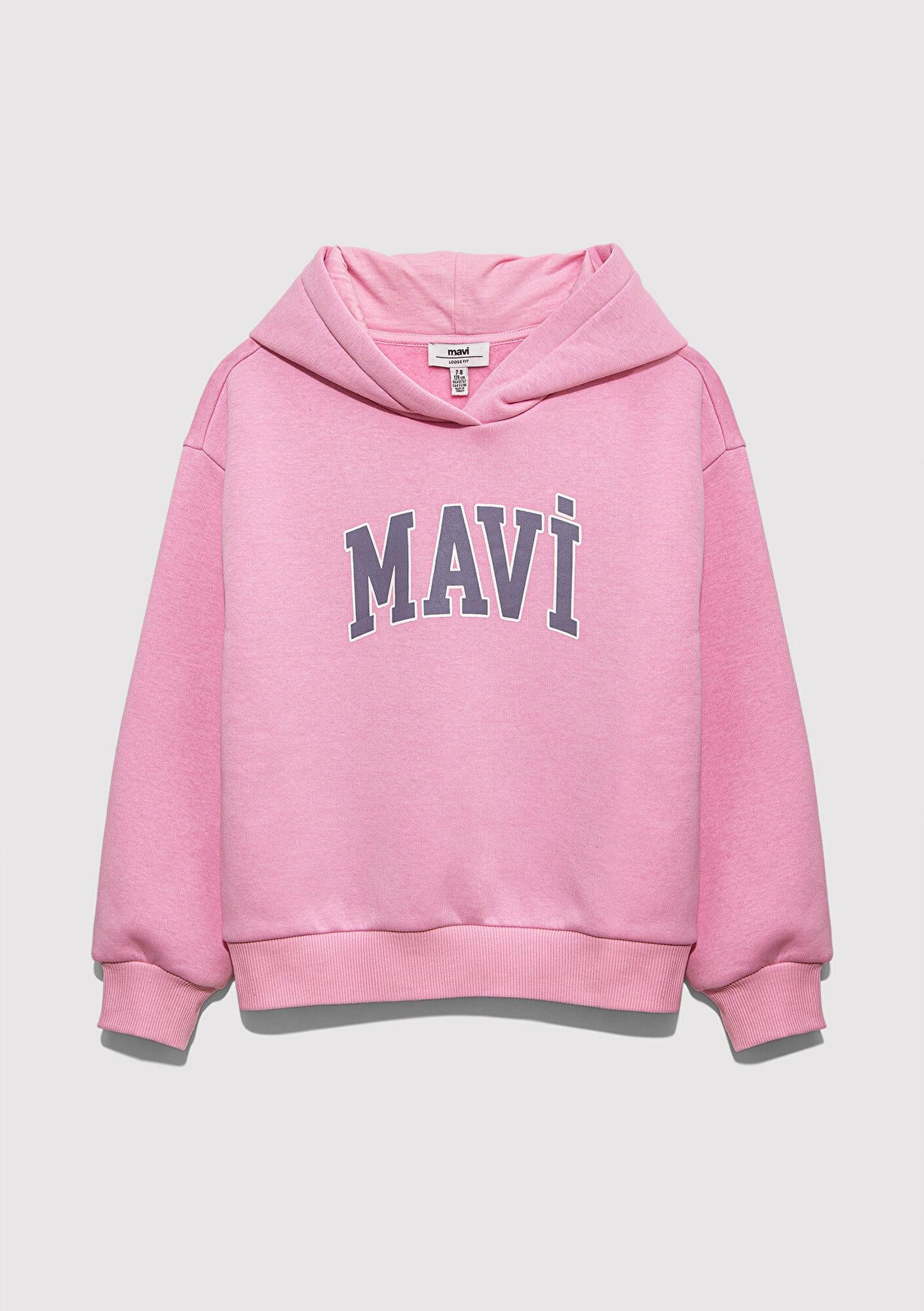 Mavi Mavi Logo Baskılı Kapüşonlu Pembe Sweatshirt 7610035-70973