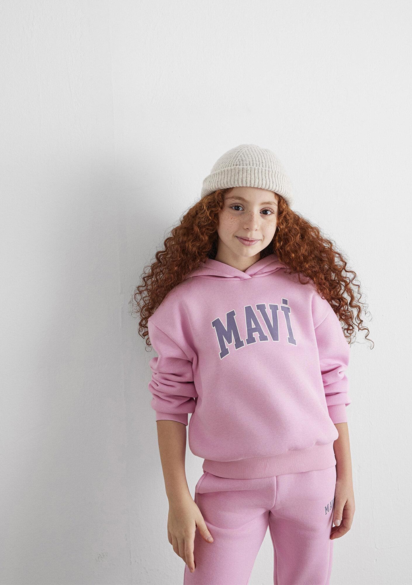 Mavi Mavi Logo Baskılı Kapüşonlu Pembe Sweatshirt 7610035-70973