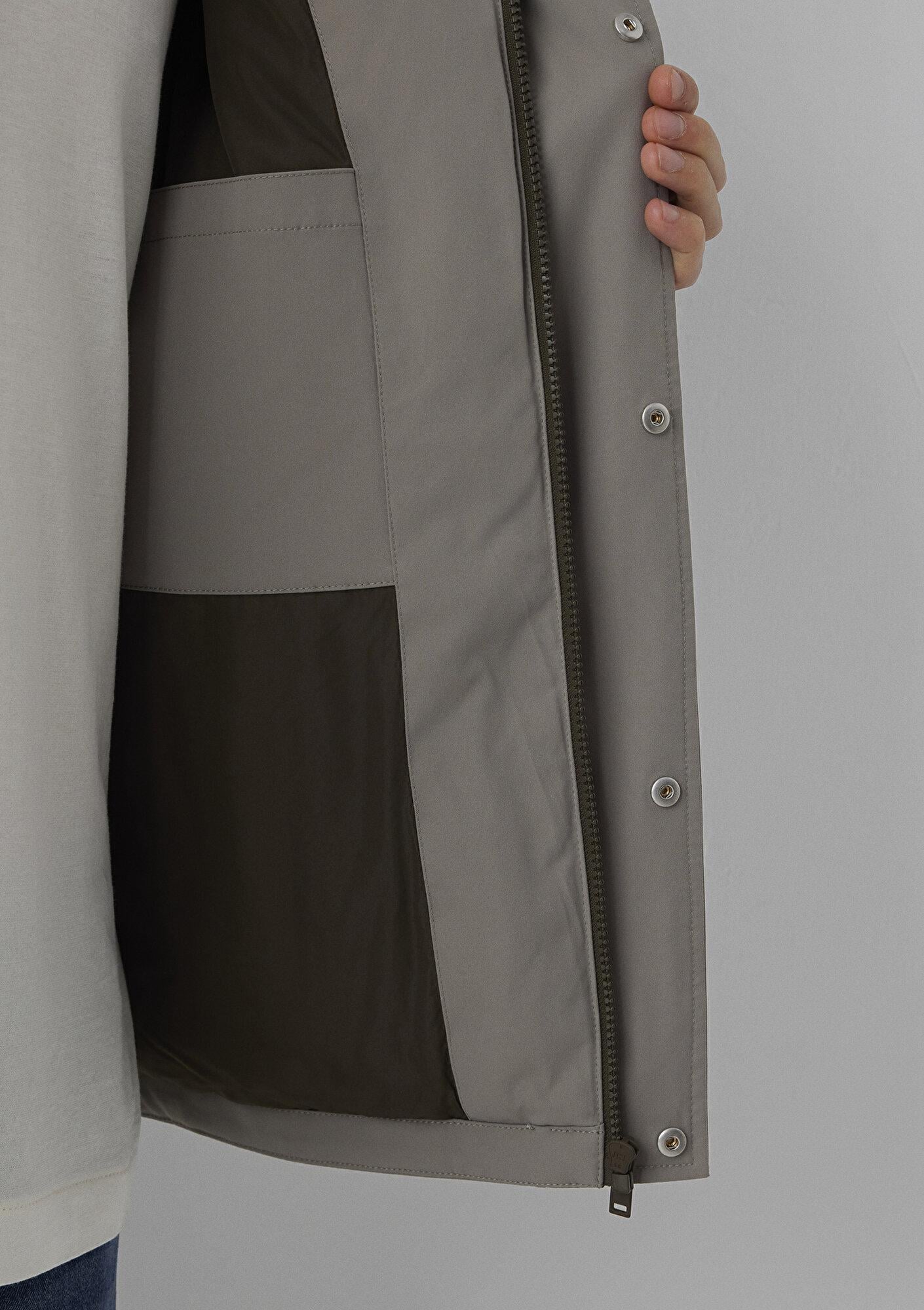 Mavi Kapüşonlu Gri Şişme Mont Loose Fit / Bol Rahat Kesim 0110833-70321