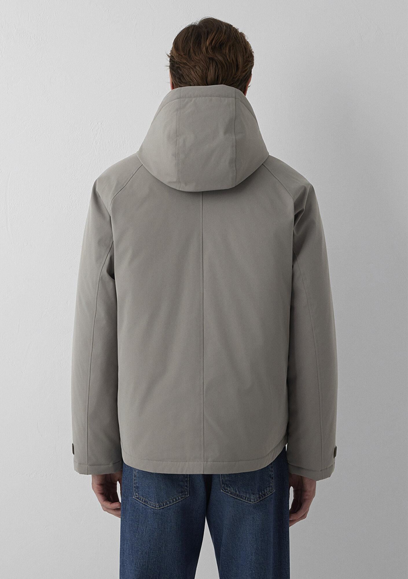 Mavi Kapüşonlu Gri Şişme Mont Loose Fit / Bol Rahat Kesim 0110833-70321