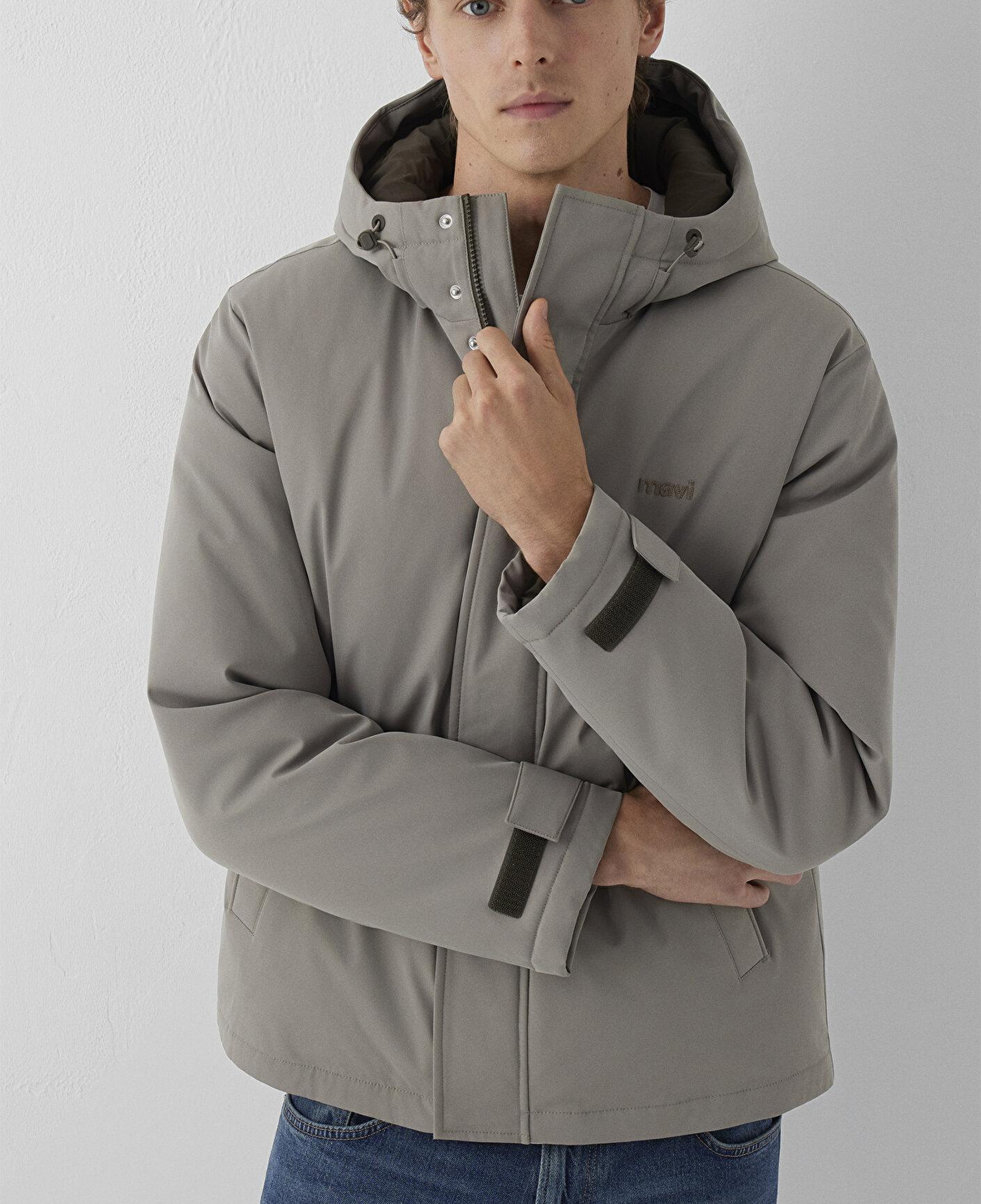 Mavi Kapüşonlu Gri Şişme Mont Loose Fit / Bol Rahat Kesim 0110833-70321