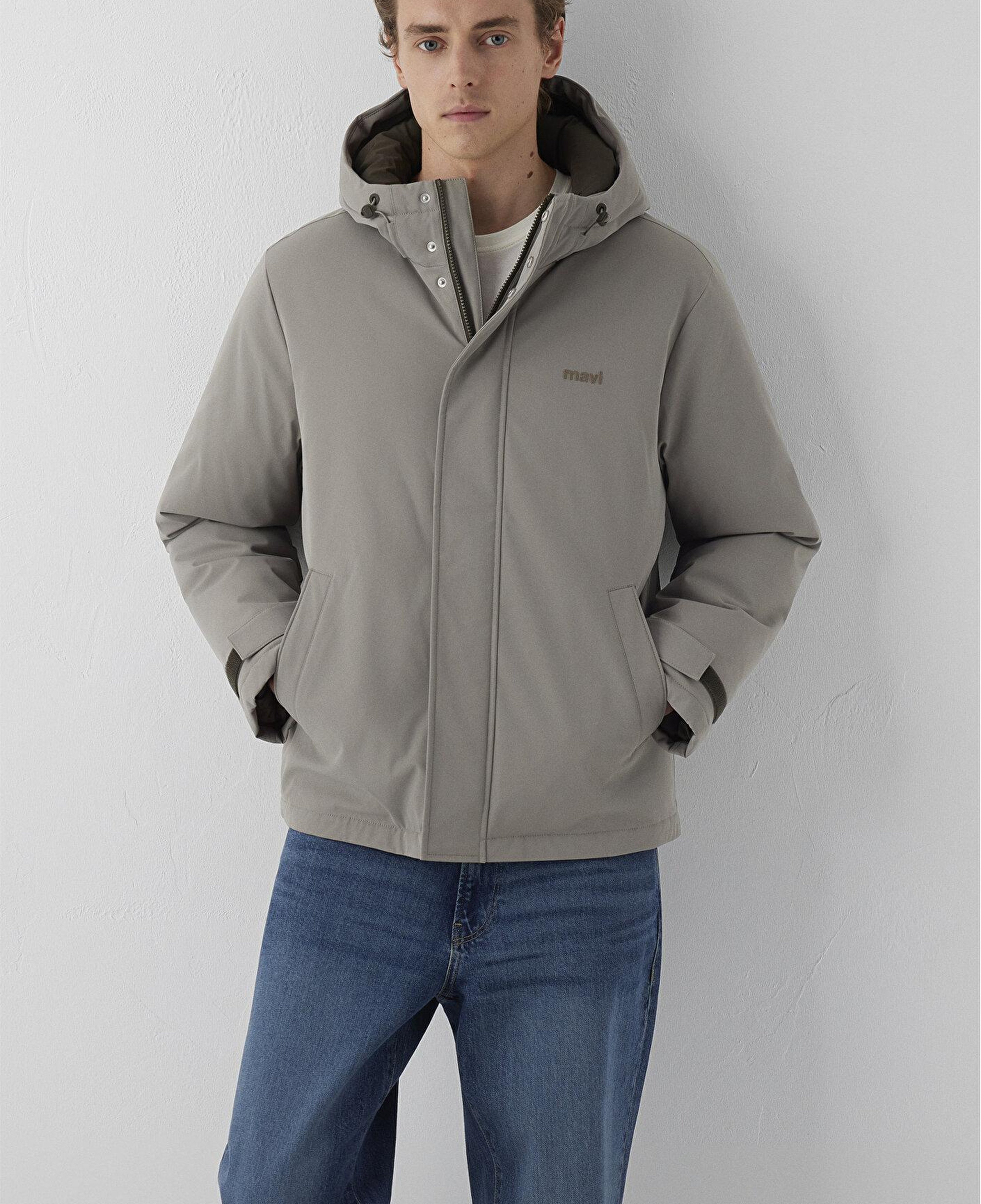 Mavi Kapüşonlu Gri Şişme Mont Loose Fit / Bol Rahat Kesim 0110833-70321